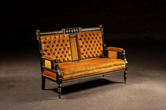 Ebonized Eastlake Parlor Sofa with Tufted Velvet Upholstery in Orange