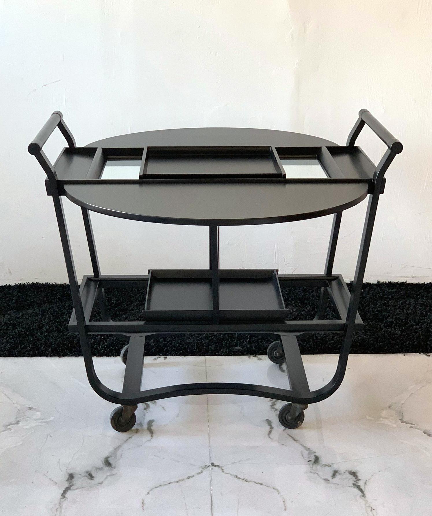 Mid-20th Century Ebonized Edward Wormley Betwood Bar Cart for Dunbar, 1950s
