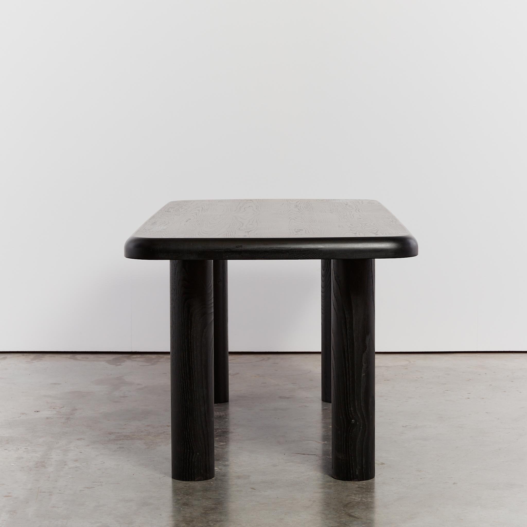 20th Century Ebonized Elm Dining Table with Column Legs