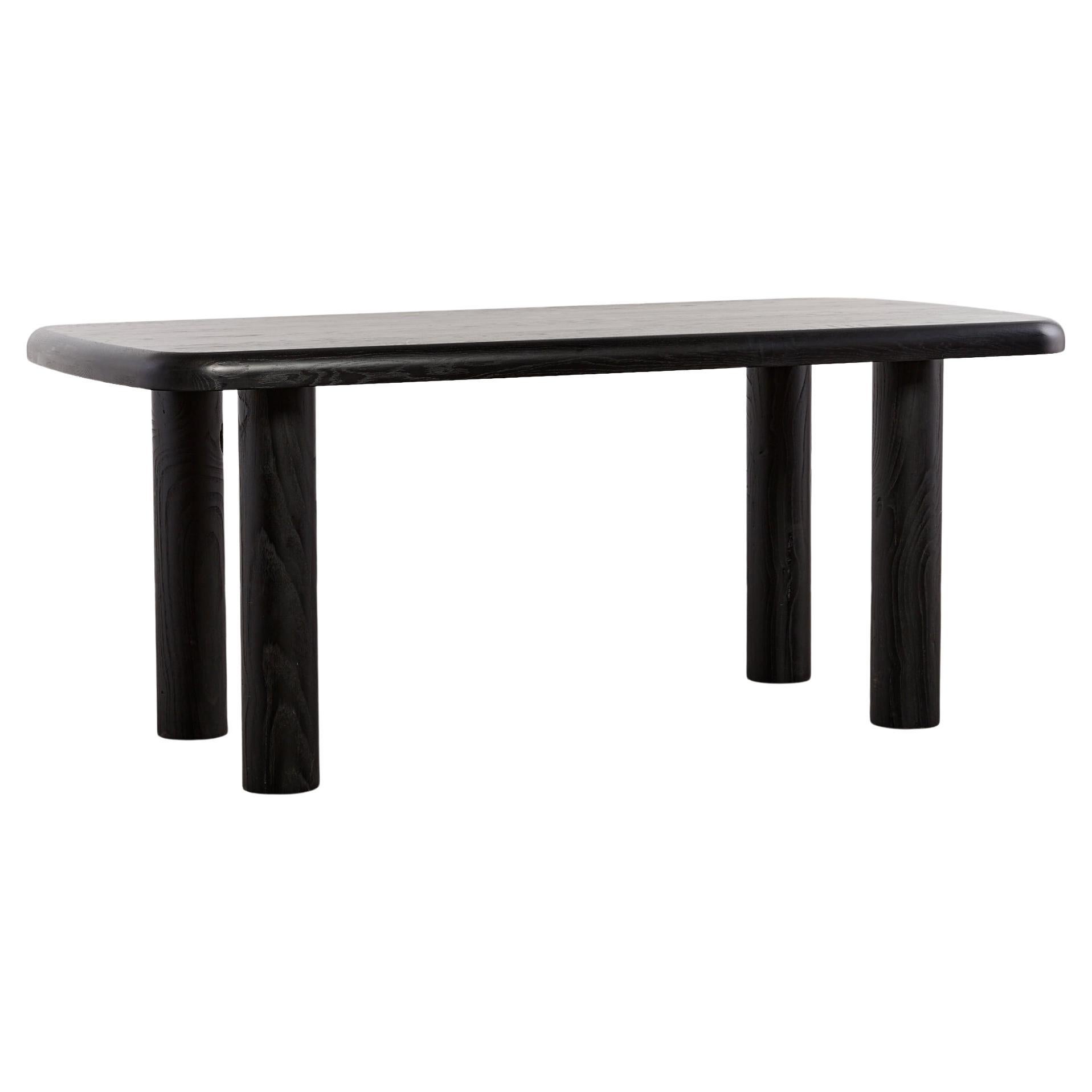 Ebonized Elm Dining Table with Column Legs