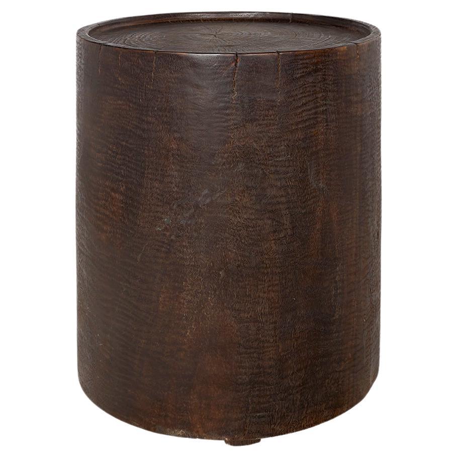 Ebonized Elm Drum Form End Table