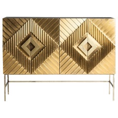 Ebonized Elm Wooden and Gilded Metal Brutalist Design Sideboard