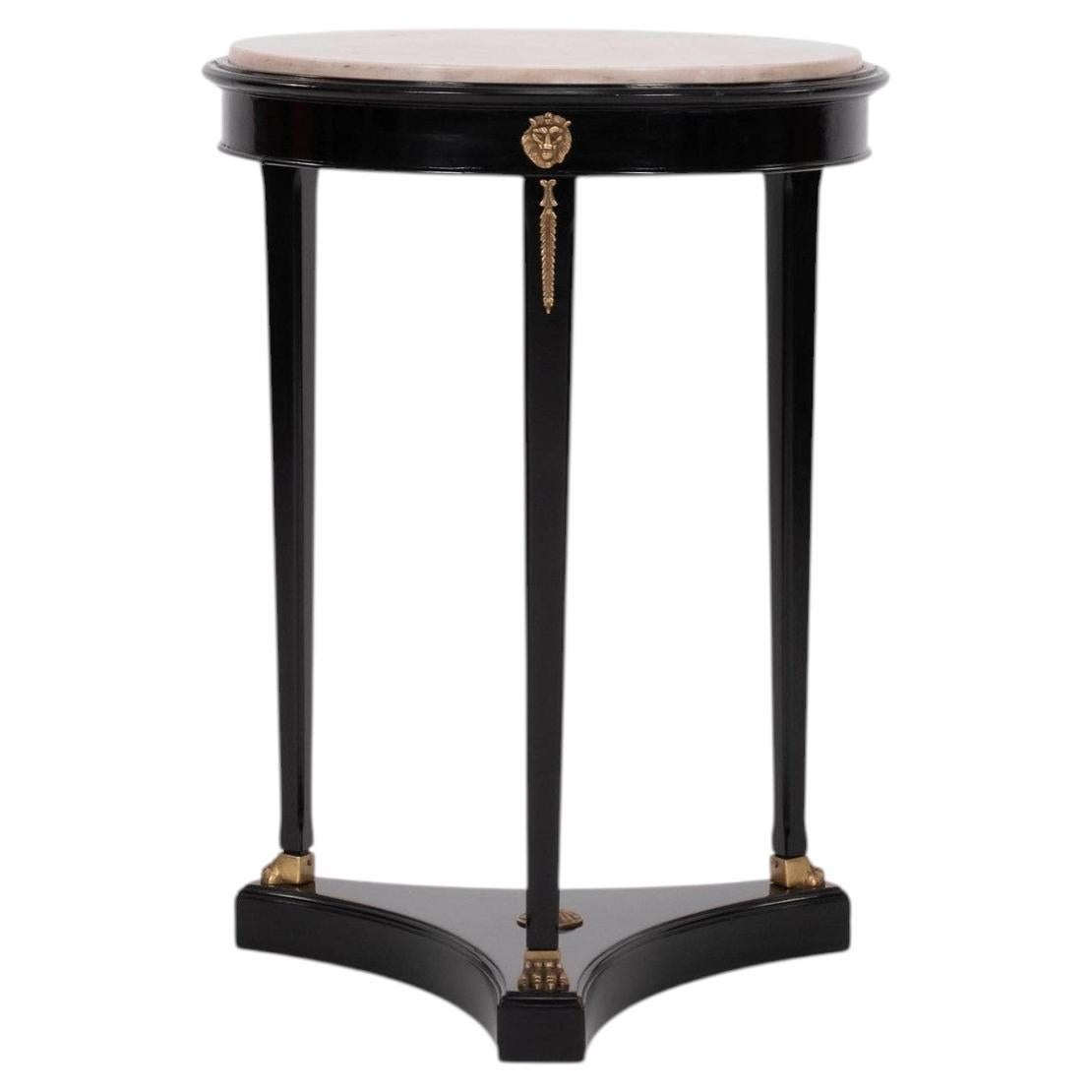 Ebonized Empire Style White Marble Side Table For Sale