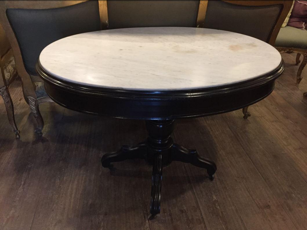 Victorian Ebonized English Table with Carrara Marble Top from 1890s