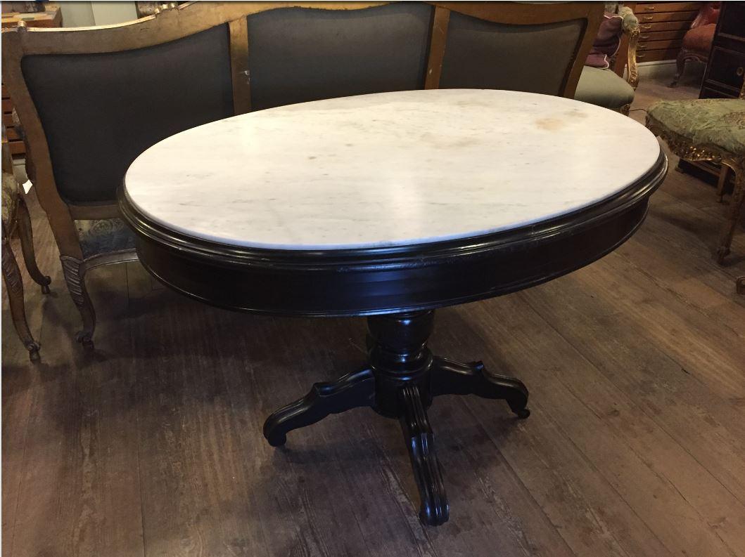 Ebonized English Table with Carrara Marble Top from 1890s In Good Condition In Florence, IT