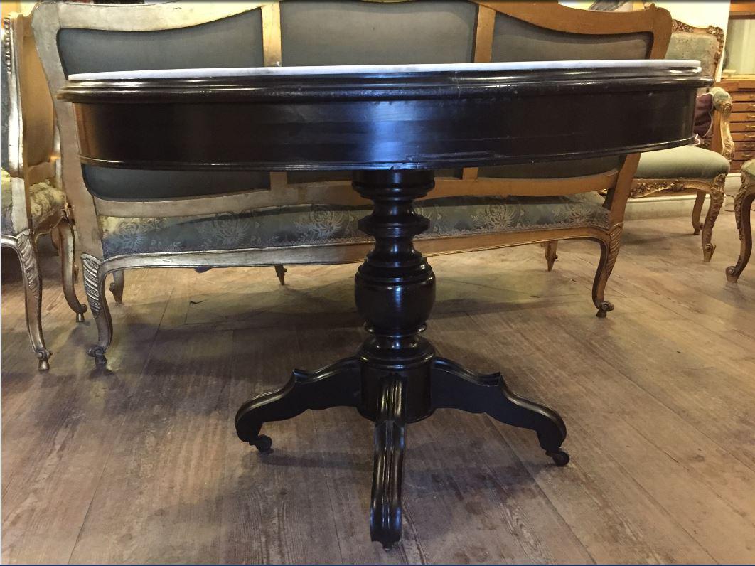 Late 19th Century Ebonized English Table with Carrara Marble Top from 1890s