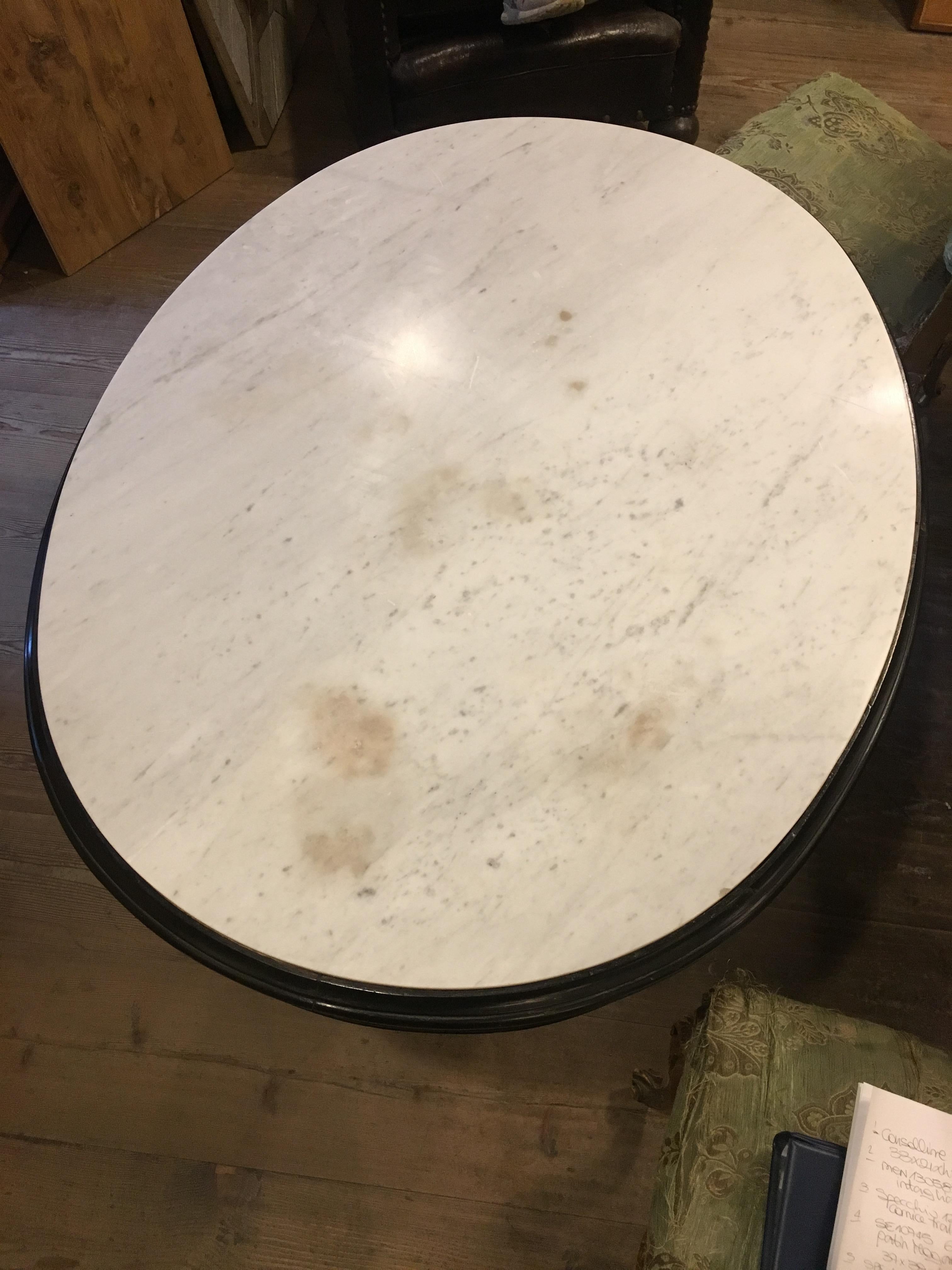 Ebonized English Table with Carrara Marble Top from 1890s 1
