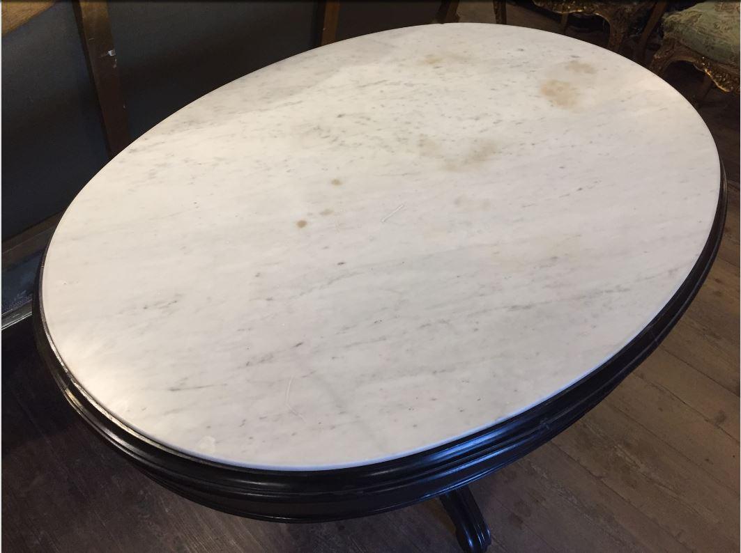 Ebonized English Table with Carrara Marble Top from 1890s 2