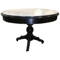 Ebonized English Table with Carrara Marble Top from 1890s
