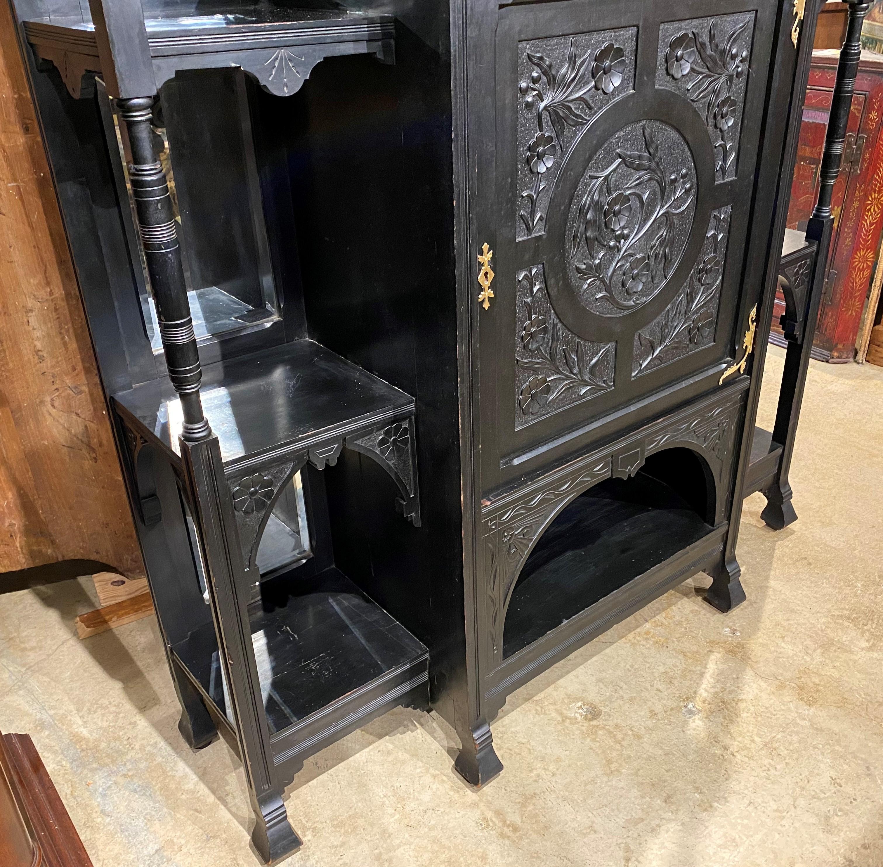 American Ebonized Étagère Cabinet with Owl Crest Attributed to Bancroft & Dyer circa 1885