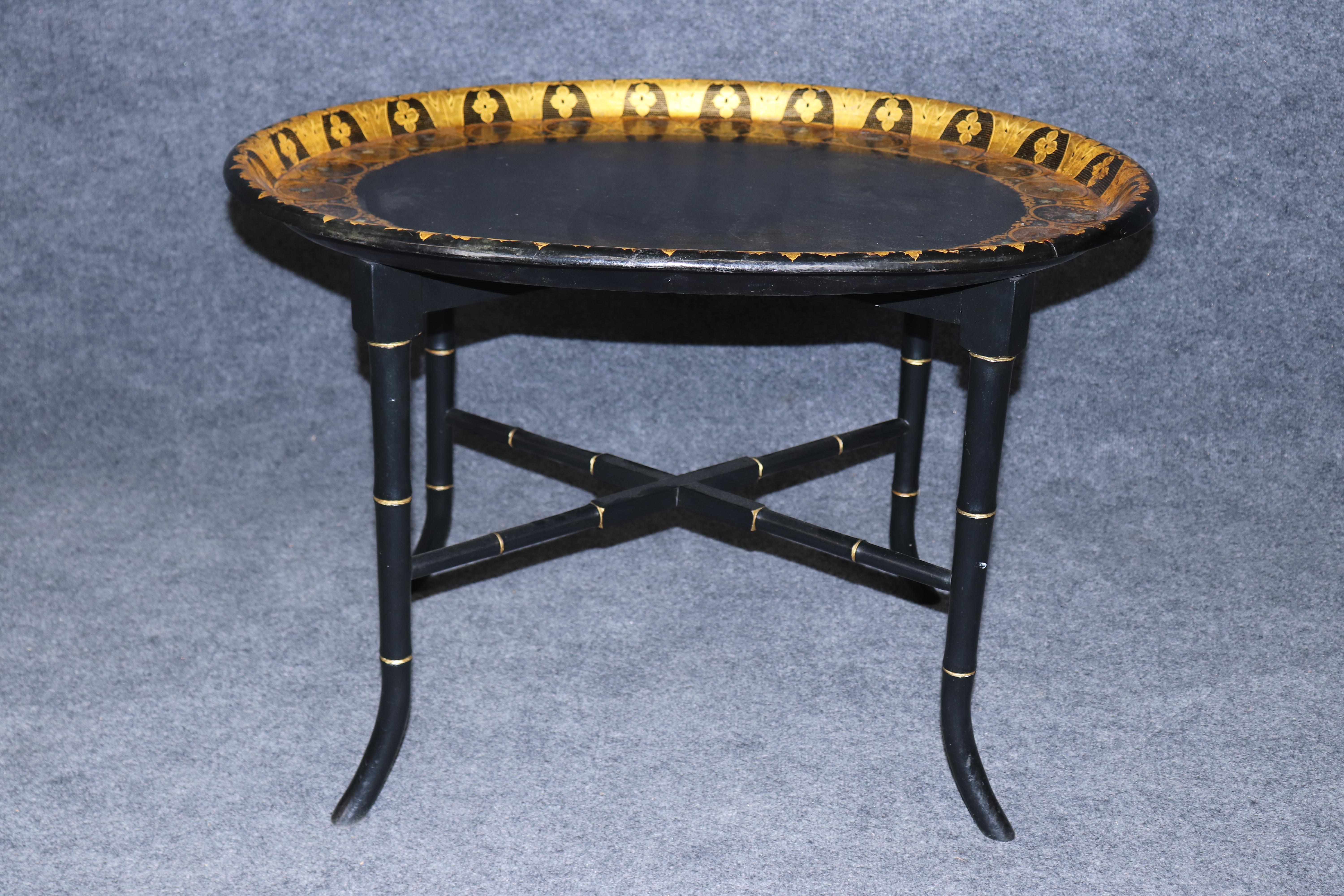 Chinoiseries Table basse en faux bambou ébonisé Chinoiserie anglaise nacre en vente