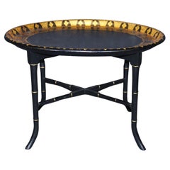 Ebonized Faux Bamboo English Chinoiserie Mother of Pearl Coffee Table