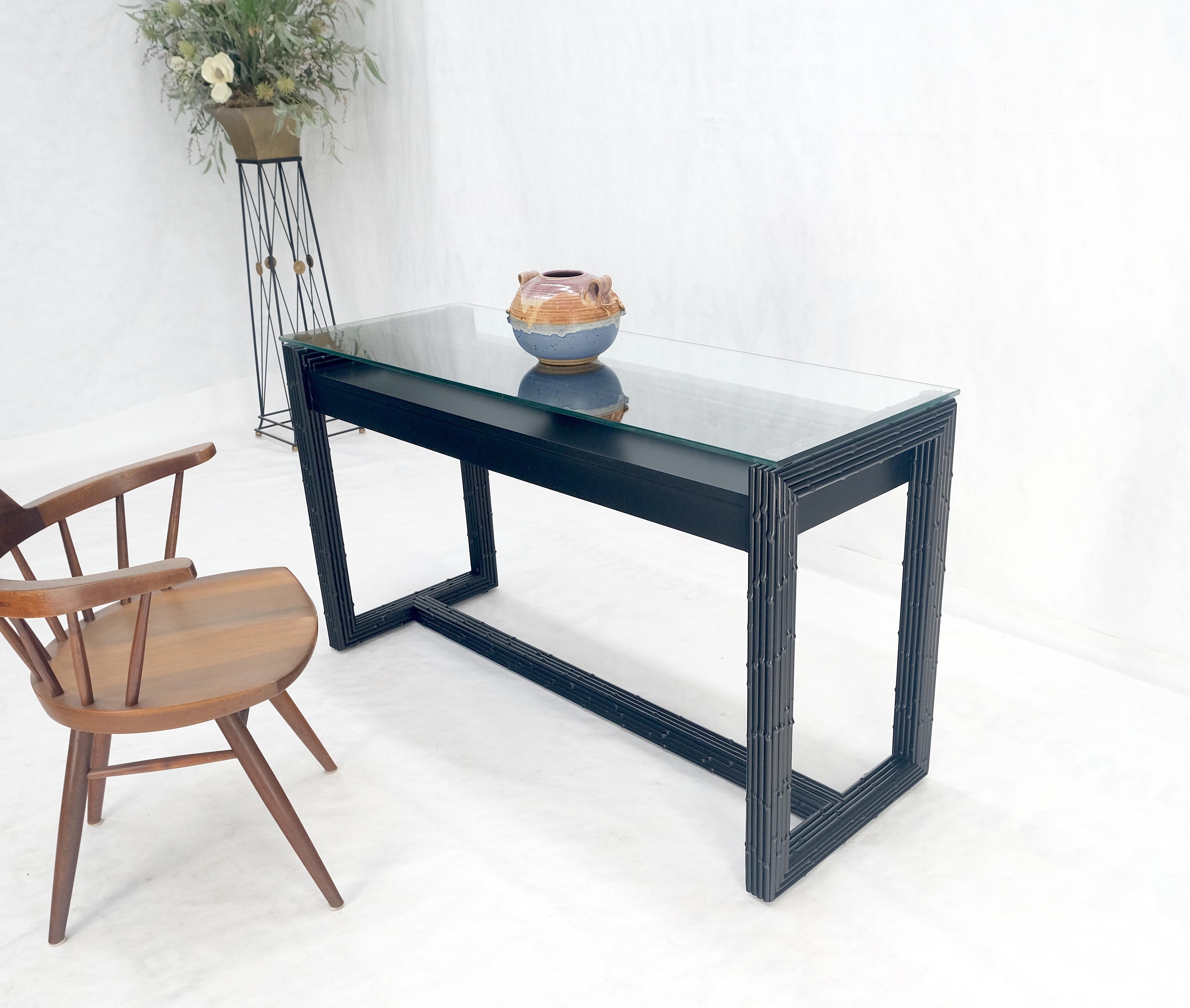 Ebonized Faux Bamboo Reed Two Door Glass Top Console Sofa Table MINT! For Sale 3