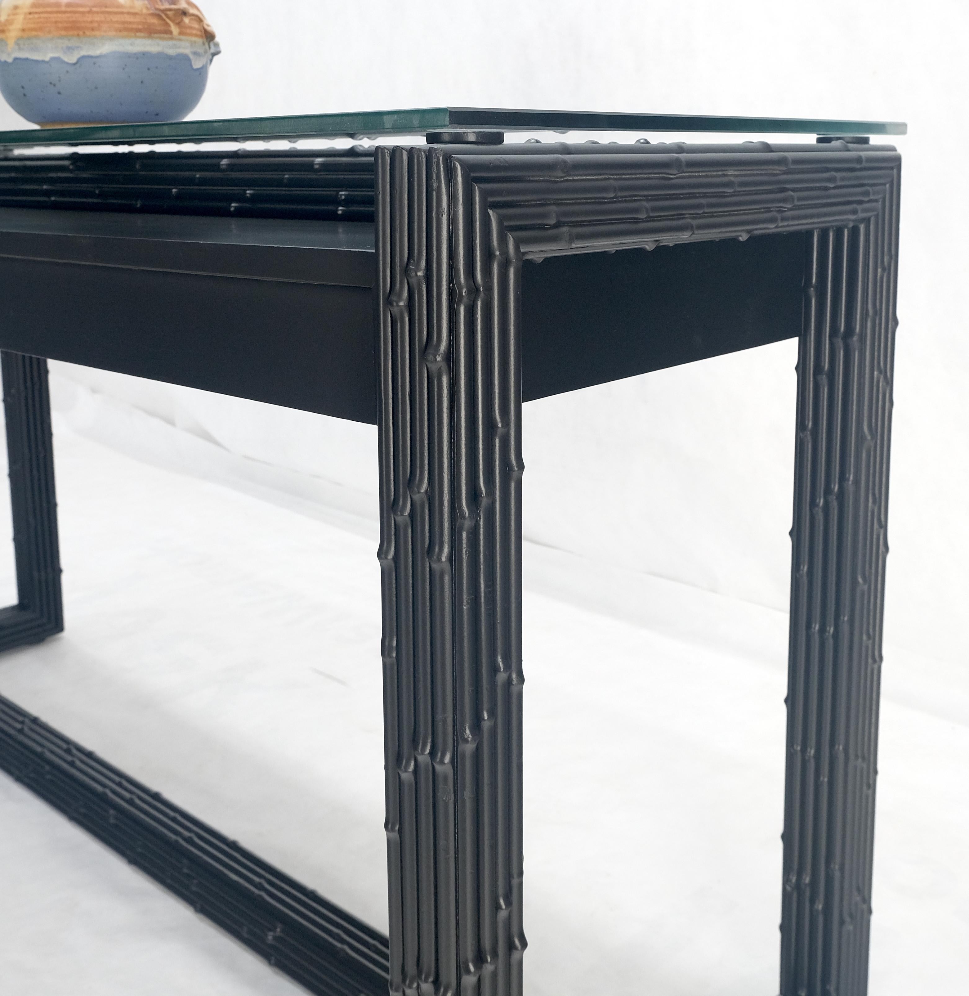 Ebonized Faux Bamboo Reed Two Door Glass Top Console Sofa Table MINT! For Sale 4