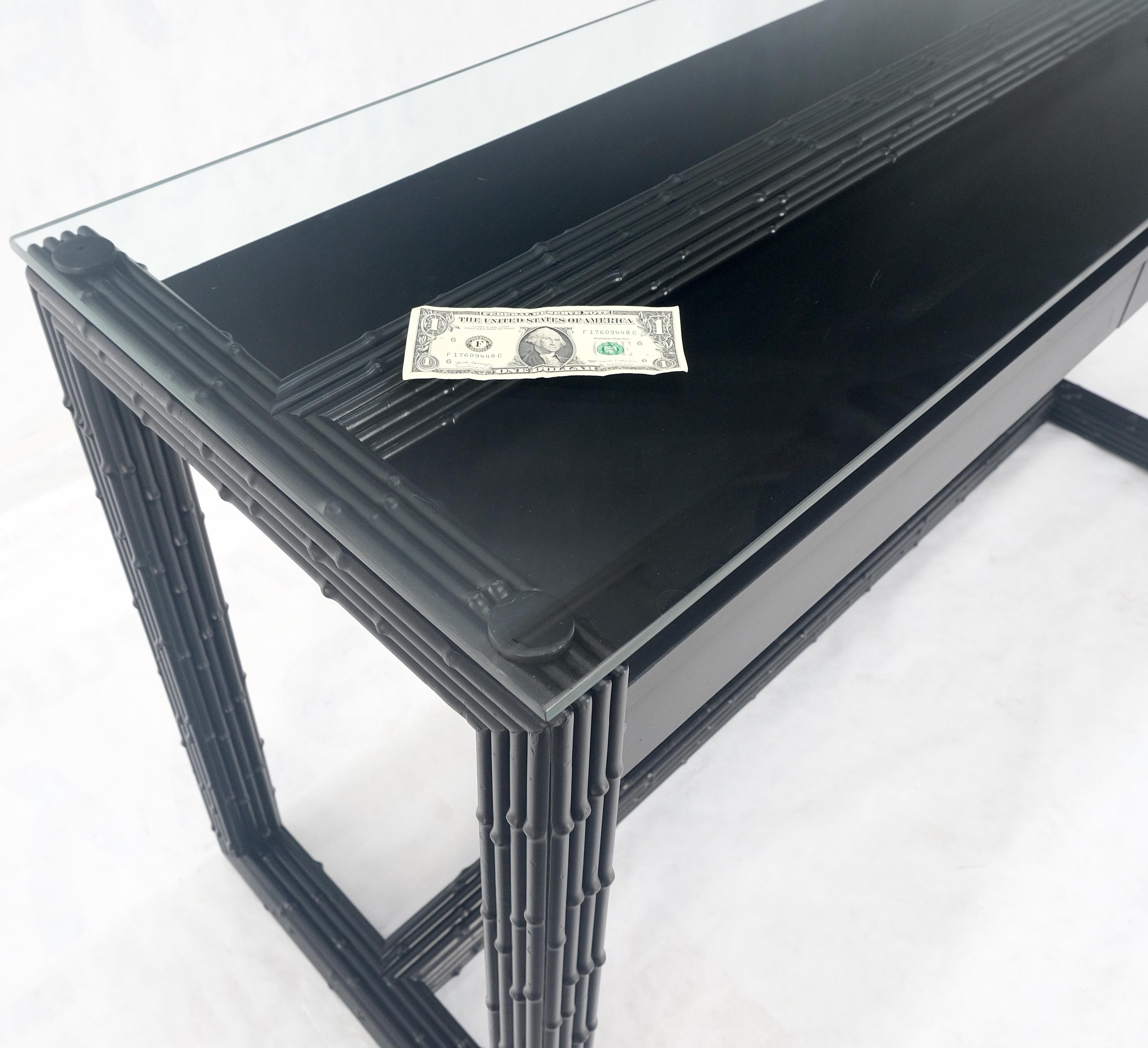 Ebonized Faux Bamboo Reed Two Door Glass Top Console Sofa Table MINT! For Sale 8