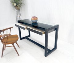 Ebonized Faux Bamboo Reed Two Door Glass Top Console Sofa Table MINT!