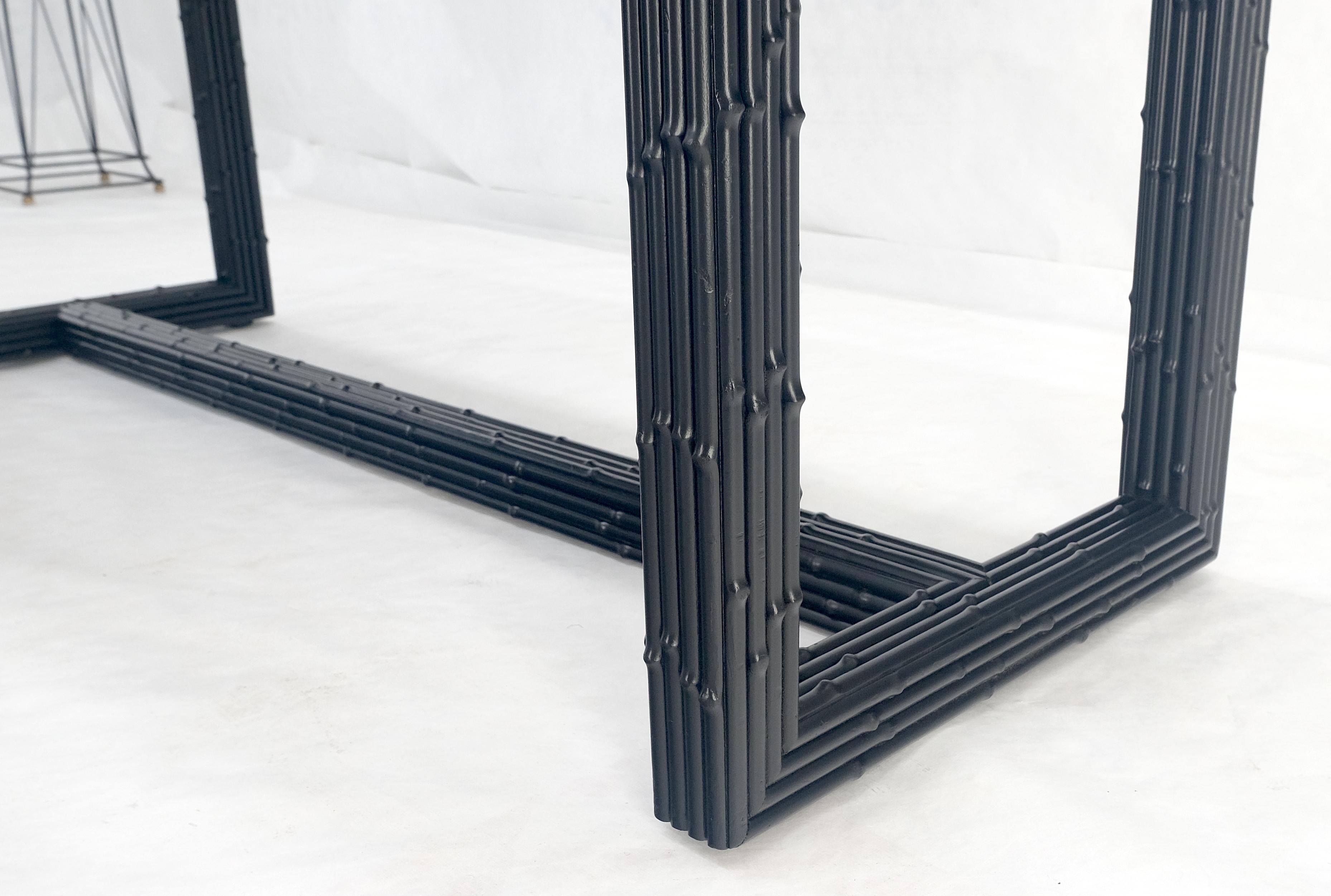 Lacquered Ebonized Faux Bamboo Reed Two Door Glass Top Console Sofa Table MINT! For Sale
