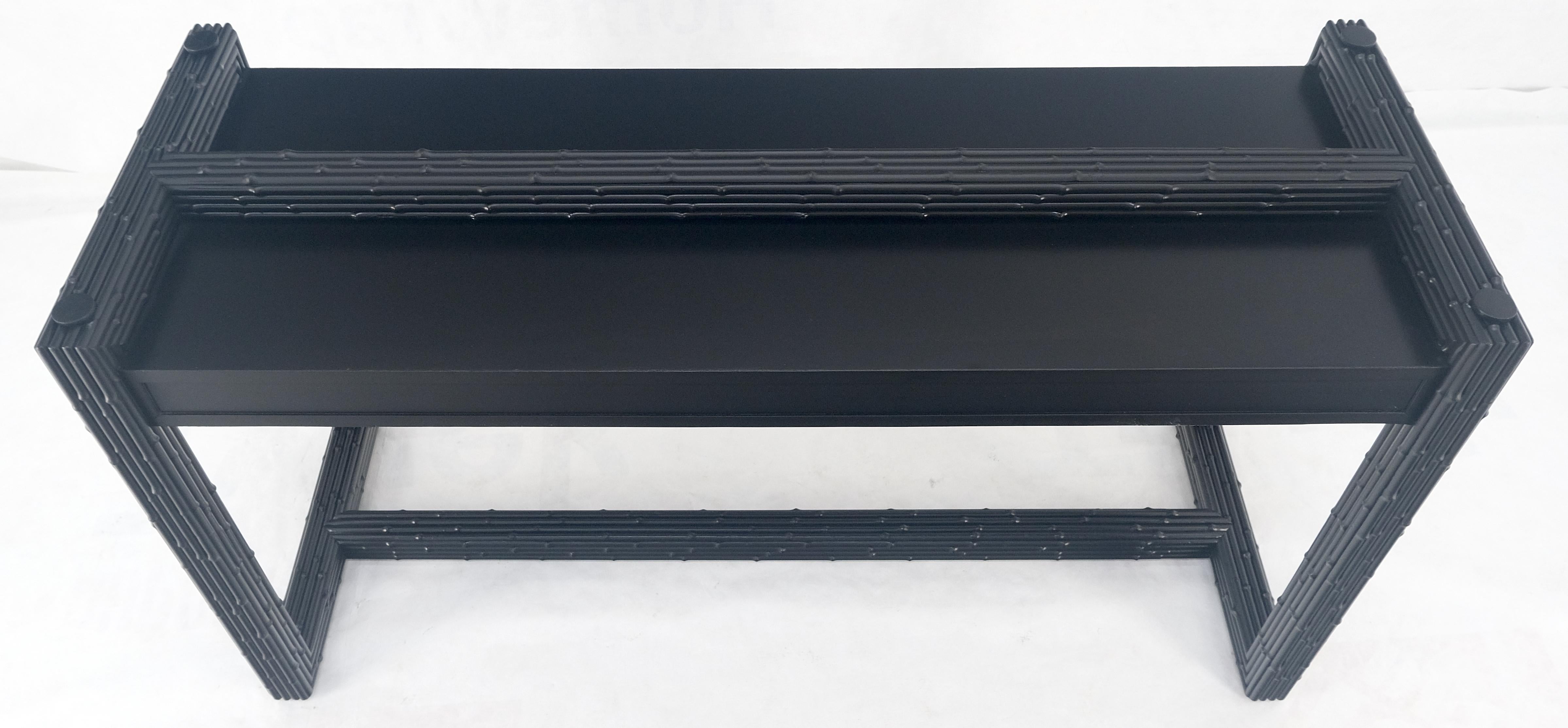 Ebonized Faux Bamboo Reed Two Door Glass Top Console Sofa Table MINT! For Sale 2