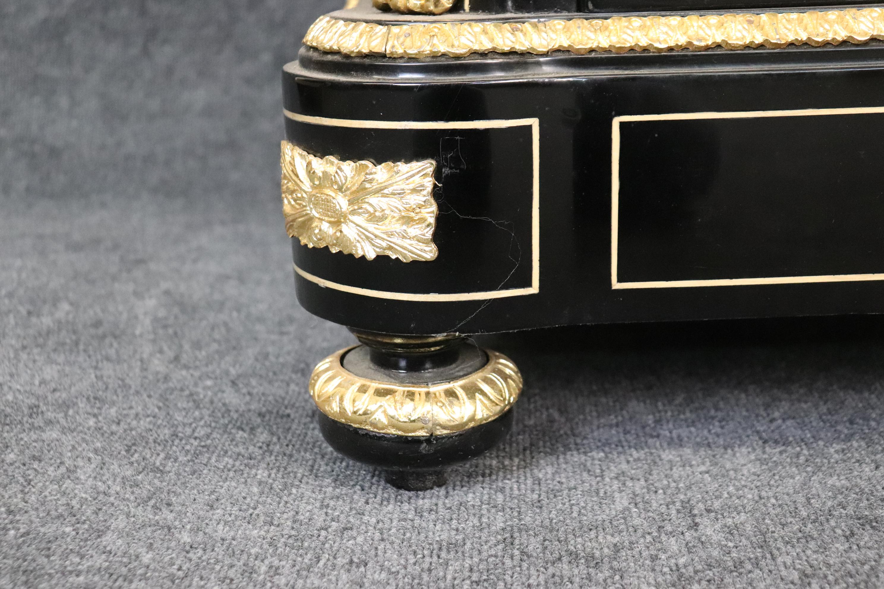 Ebonized Figural Brass Marble Top Napoleonic Side Cabinet Commode For Sale 2