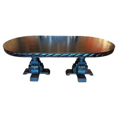 Antique Ebonized Flemish Double Pedestal Table