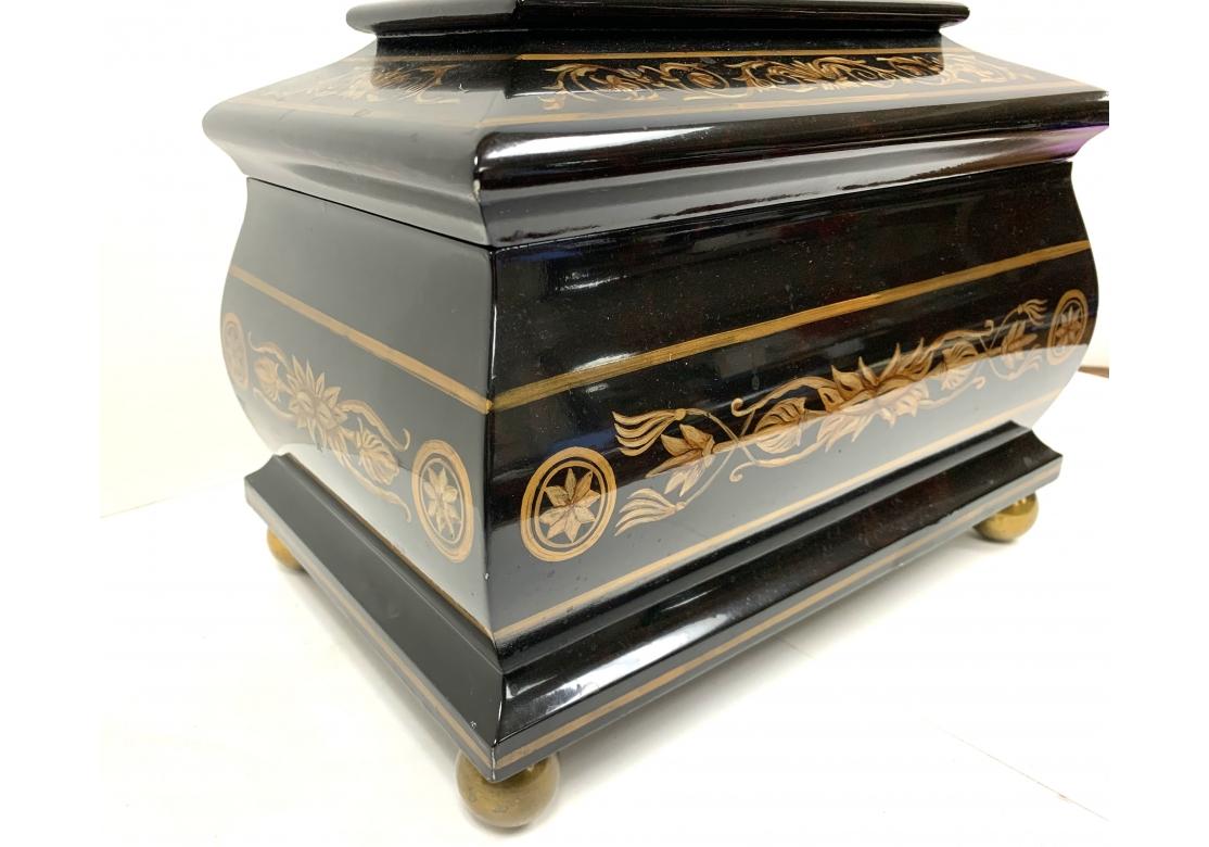 Ebonized Footed Box With Gold Embellishments In Good Condition In Bridgeport, CT