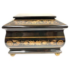 Vintage Ebonized Footed Box With Gold Embellishments
