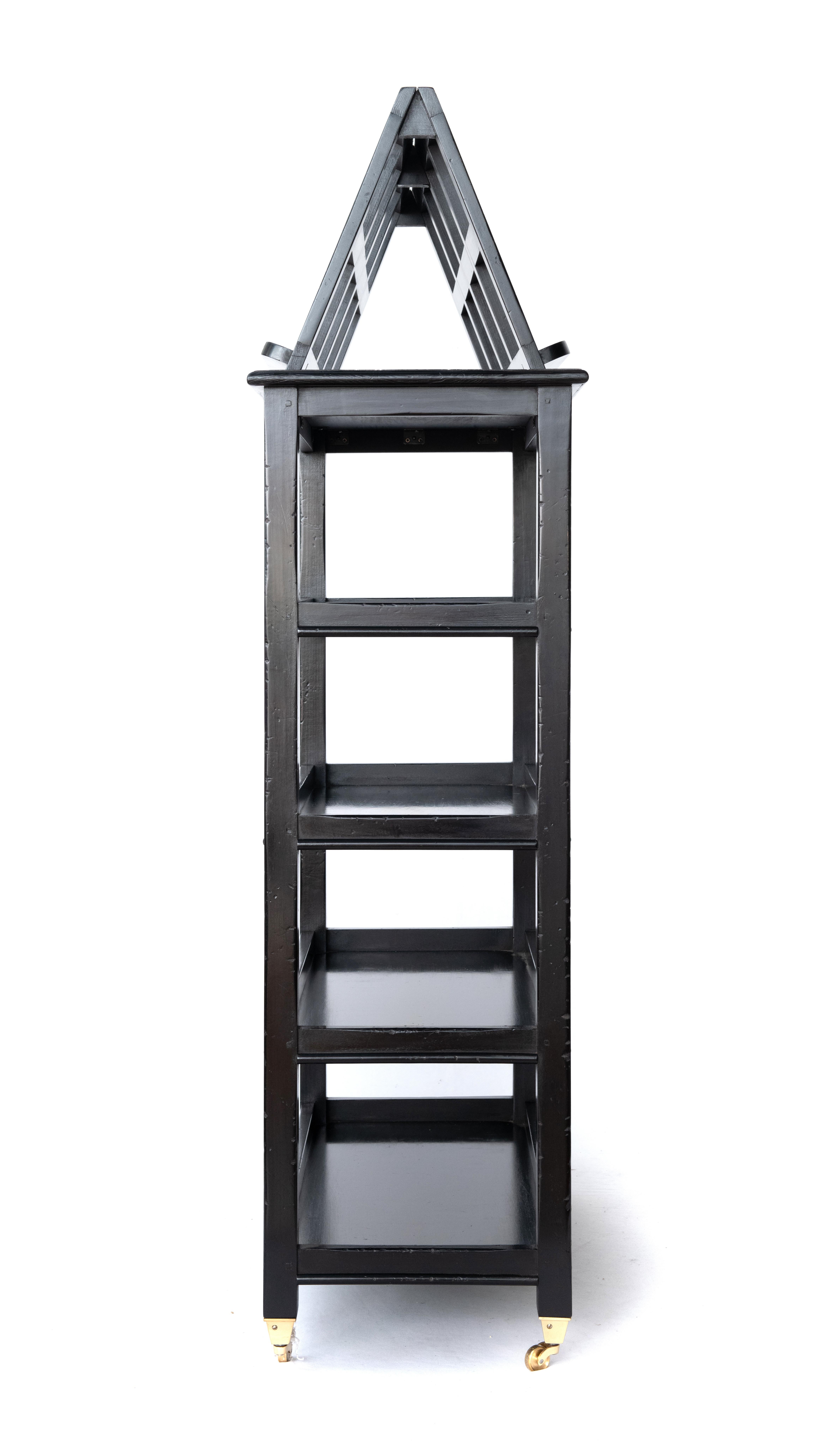 Regency Ebonized Four-Tier Étagère with Folding Lectern / Book Display Stand on Casters For Sale
