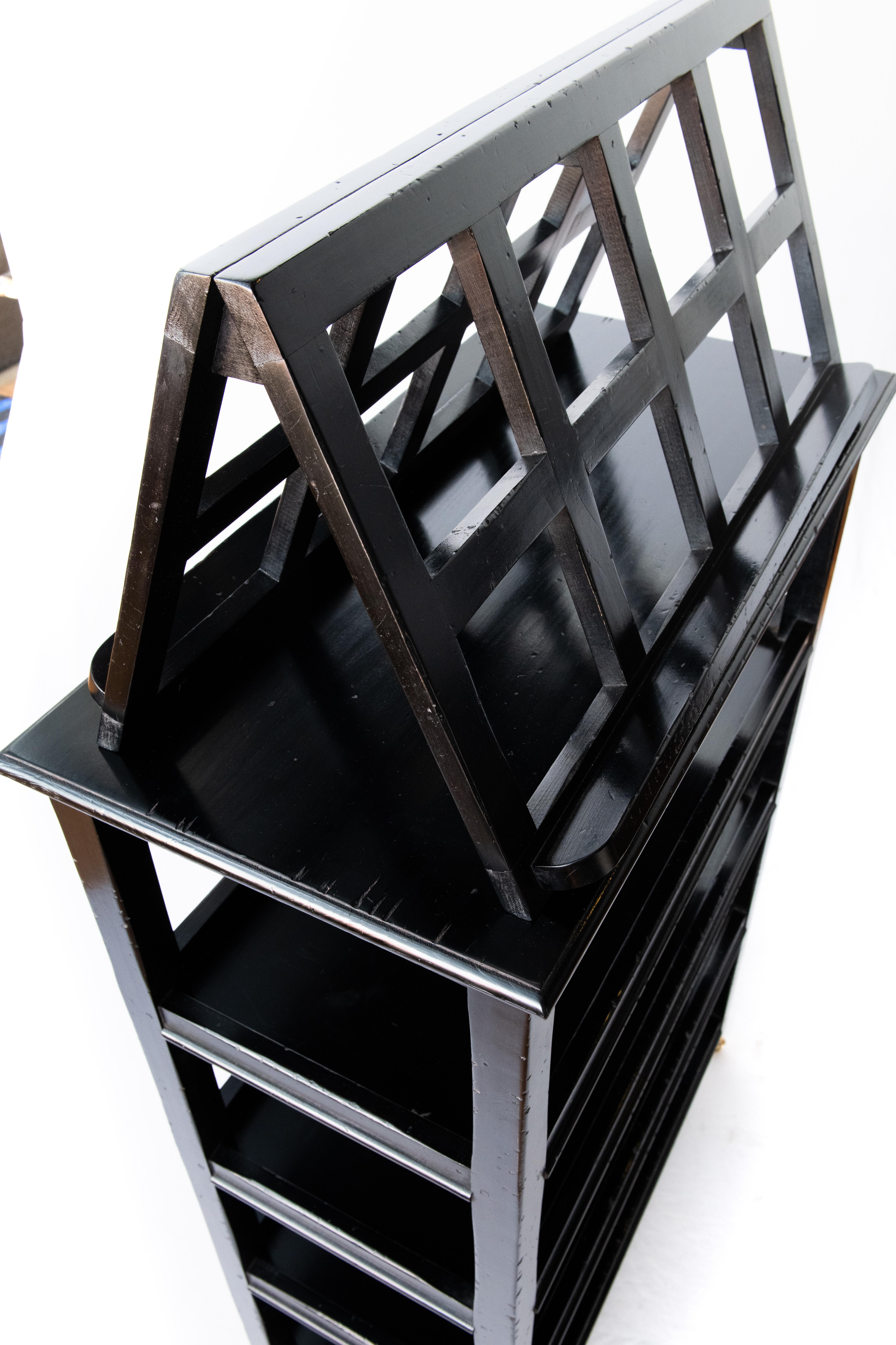 Ebonized Four-Tier Étagère with Folding Lectern / Book Display Stand on Casters In New Condition For Sale In Southhampton, NY