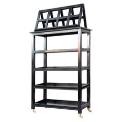 Ebonized Four-Tier Étagère with Folding Lectern / Book Display Stand on Casters