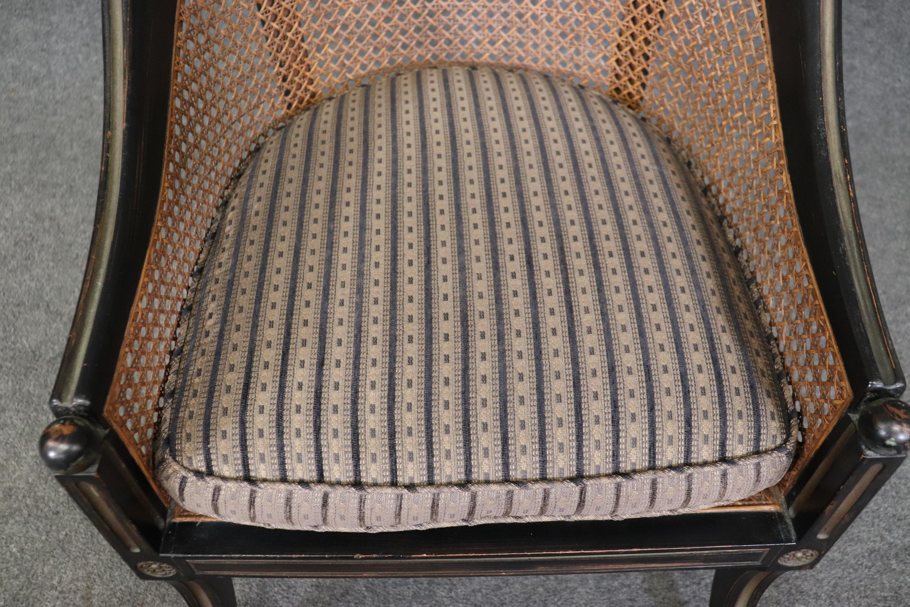 Ebonisierte Französisch Cane zurück Louis XVI Stil Lounge Stuhl im Angebot 6