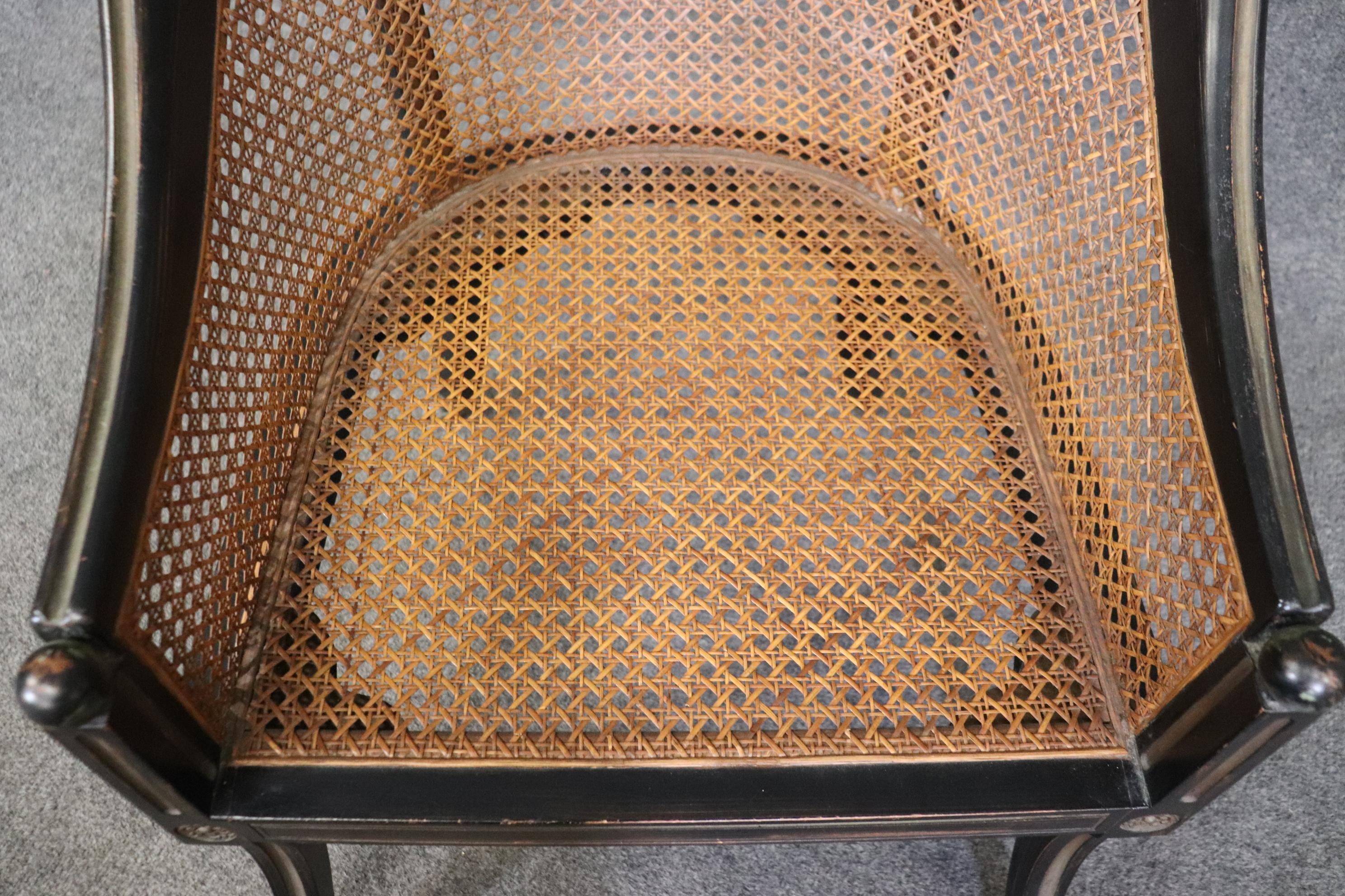Ebonisierte Französisch Cane zurück Louis XVI Stil Lounge Stuhl im Angebot 9