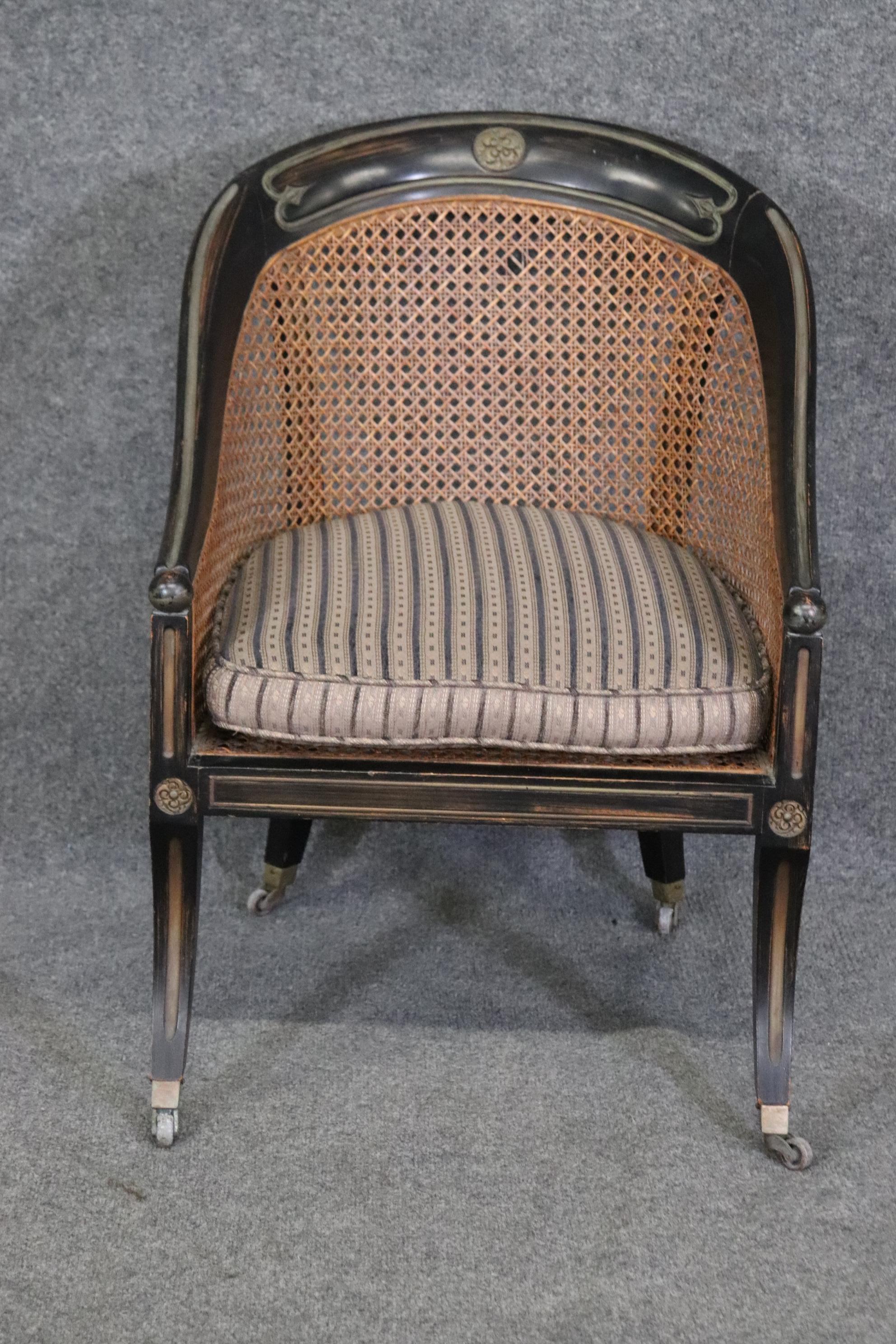 Ebonized French Cane back Louis XVI Style Lounge Chair In Good Condition For Sale In Swedesboro, NJ