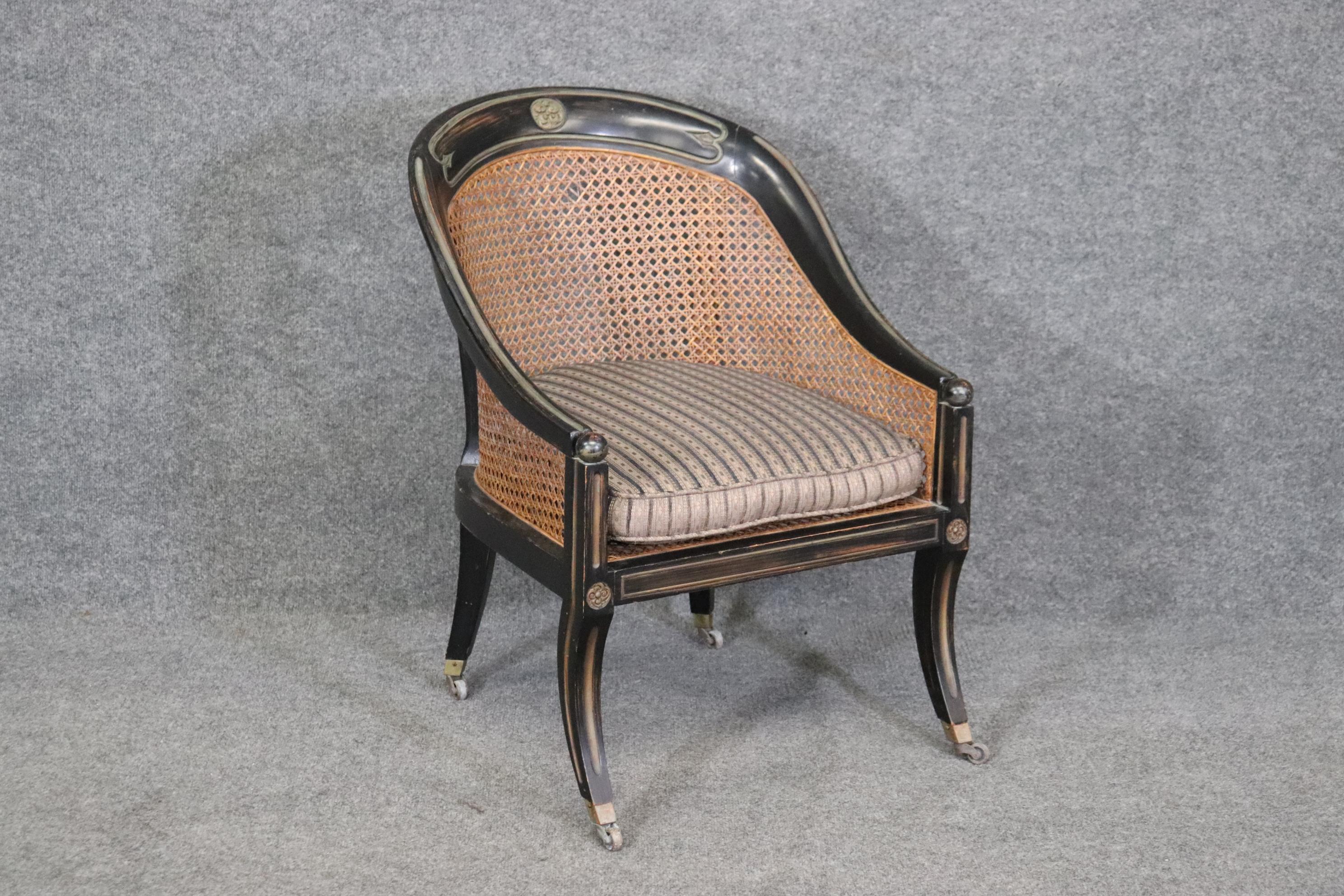 Mid-20th Century Ebonized French Cane back Louis XVI Style Lounge Chair For Sale