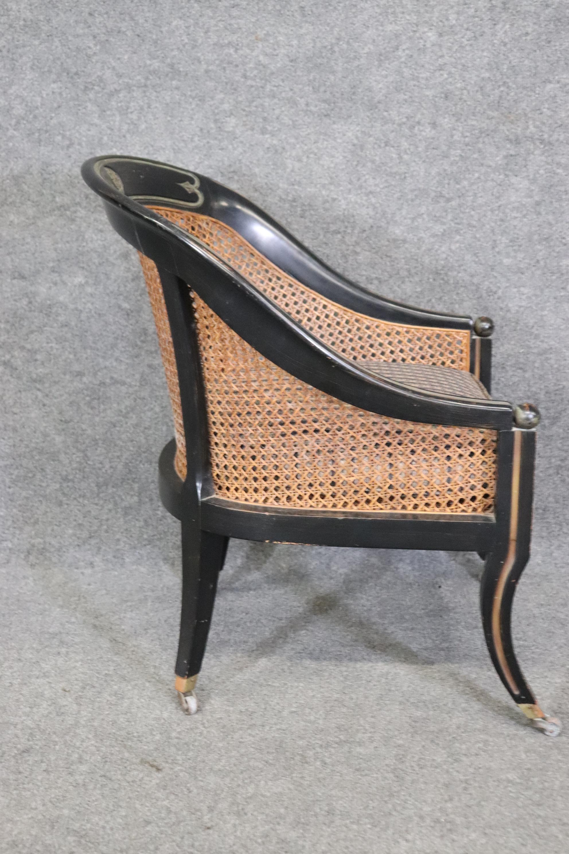 Ebonisierte Französisch Cane zurück Louis XVI Stil Lounge Stuhl im Angebot 2