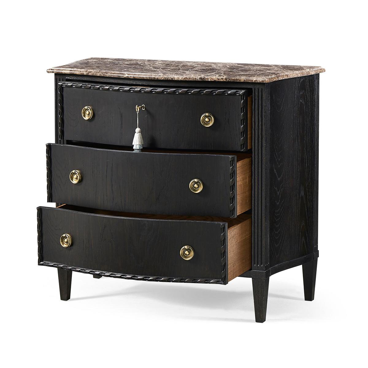Neoclassical Ebonized French Marble Top Chest For Sale