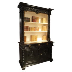 Antique Ebonized French Napoleon III Open Bookcase with Turned Columns, circa 1860