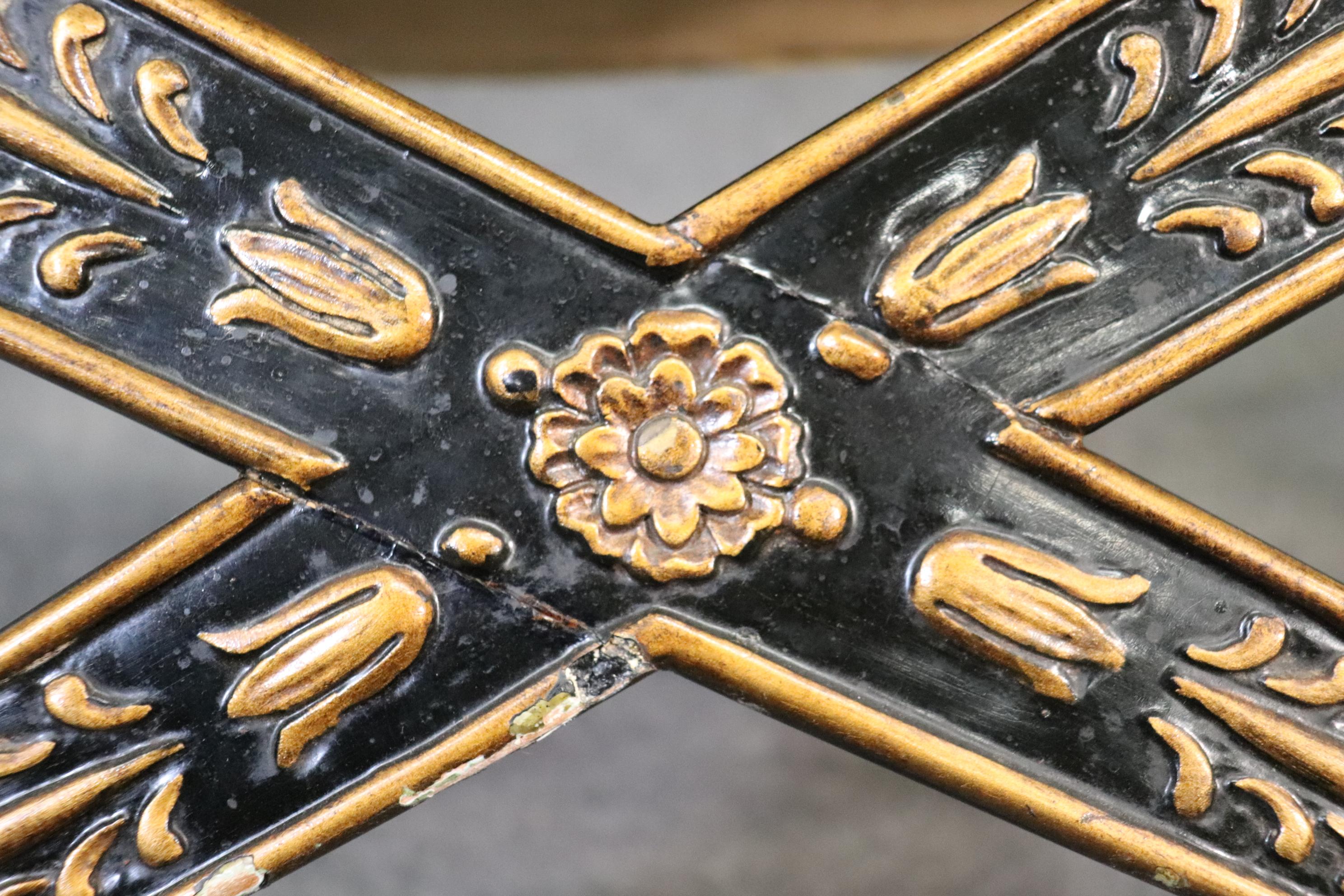 Ebonized Gilded French Directoire Style X Benches Stools Circa 1950 5