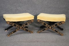 Ebonized Gilded French Directoire Style X Benches Stools Circa 1950