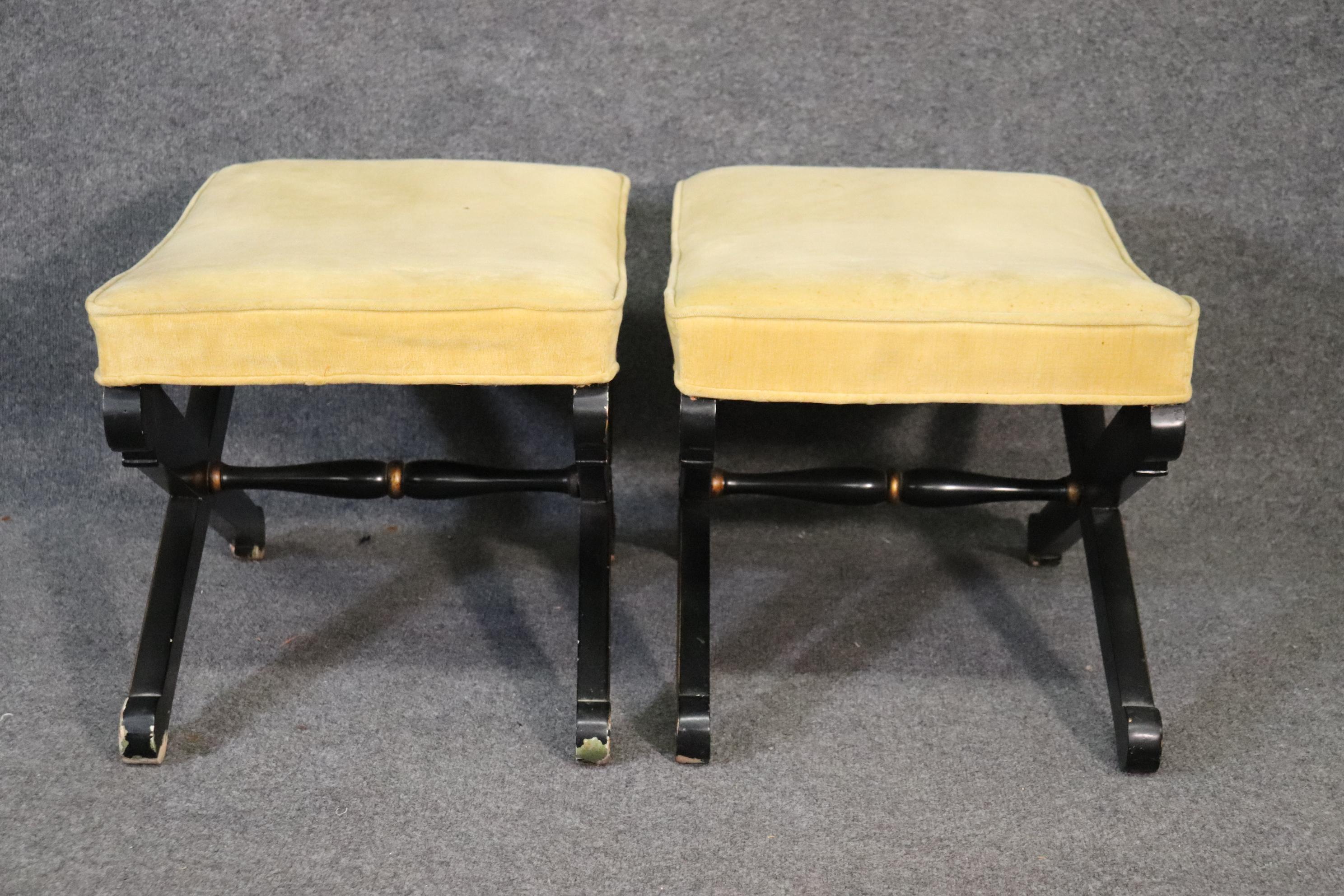 Ebonized Gilded French Directoire Style X Benches Stools Circa 1950 1