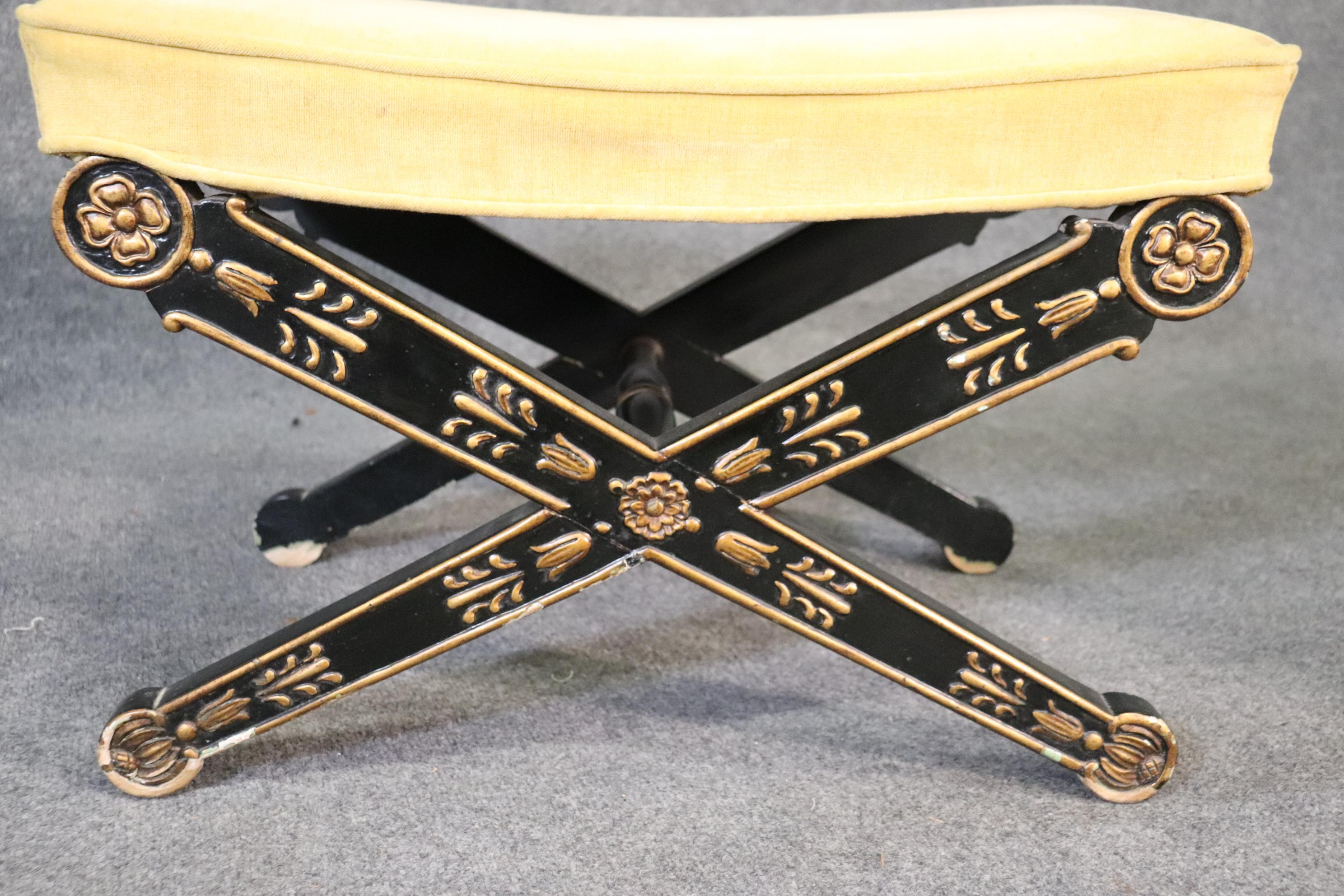 Ebonized Gilded French Directoire Style X Benches Stools Circa 1950 4