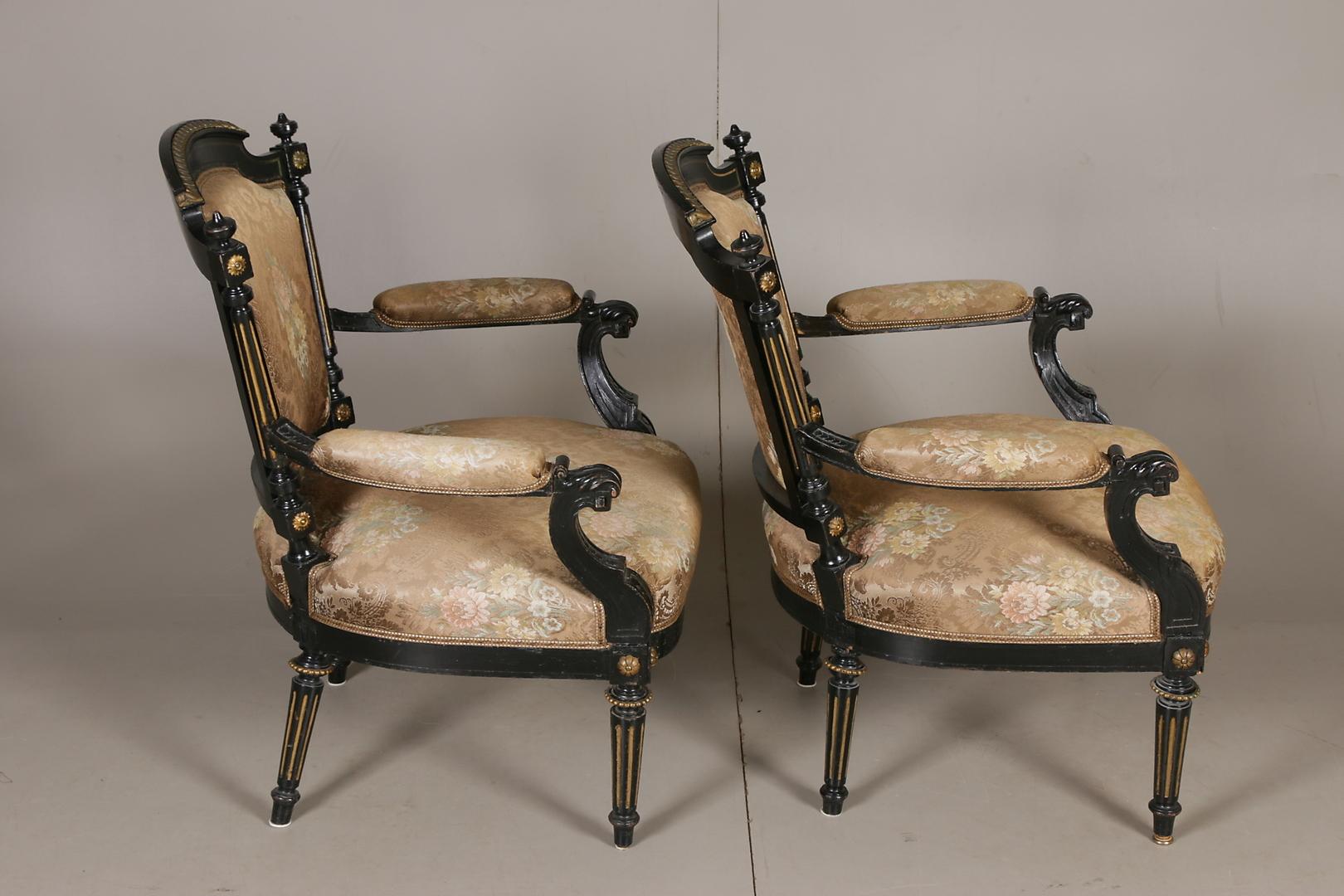 French Ebonized Gildwood Louis XVI Armchairs For Sale