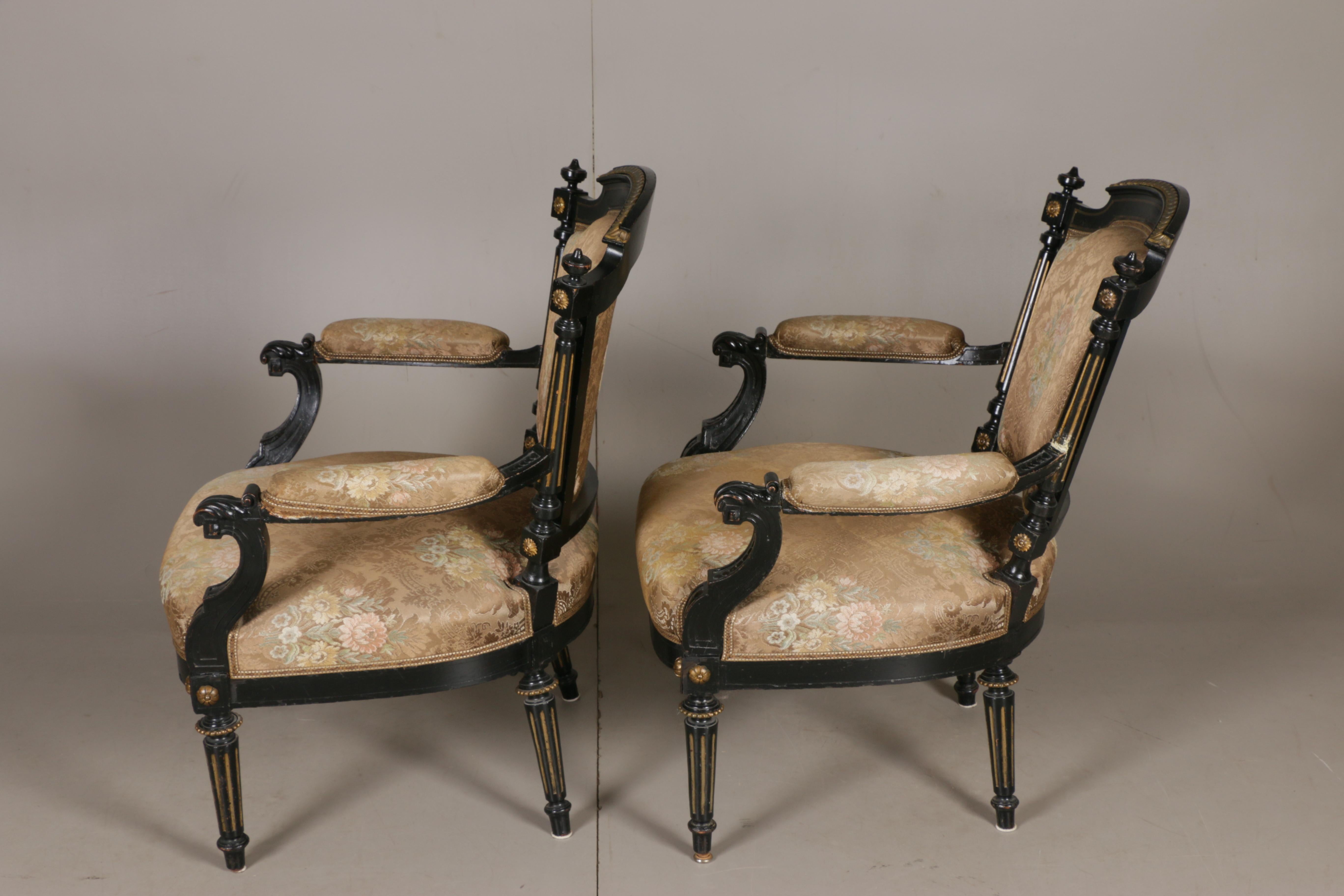 Ebonized Gildwood Louis XVI Armchairs In Good Condition For Sale In Vienna, AT