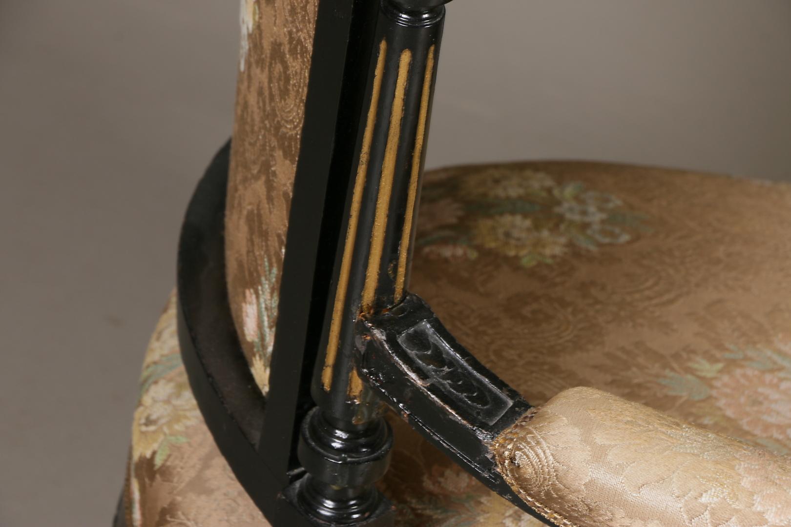 Hardwood Ebonized Gildwood Louis XVI Armchairs For Sale