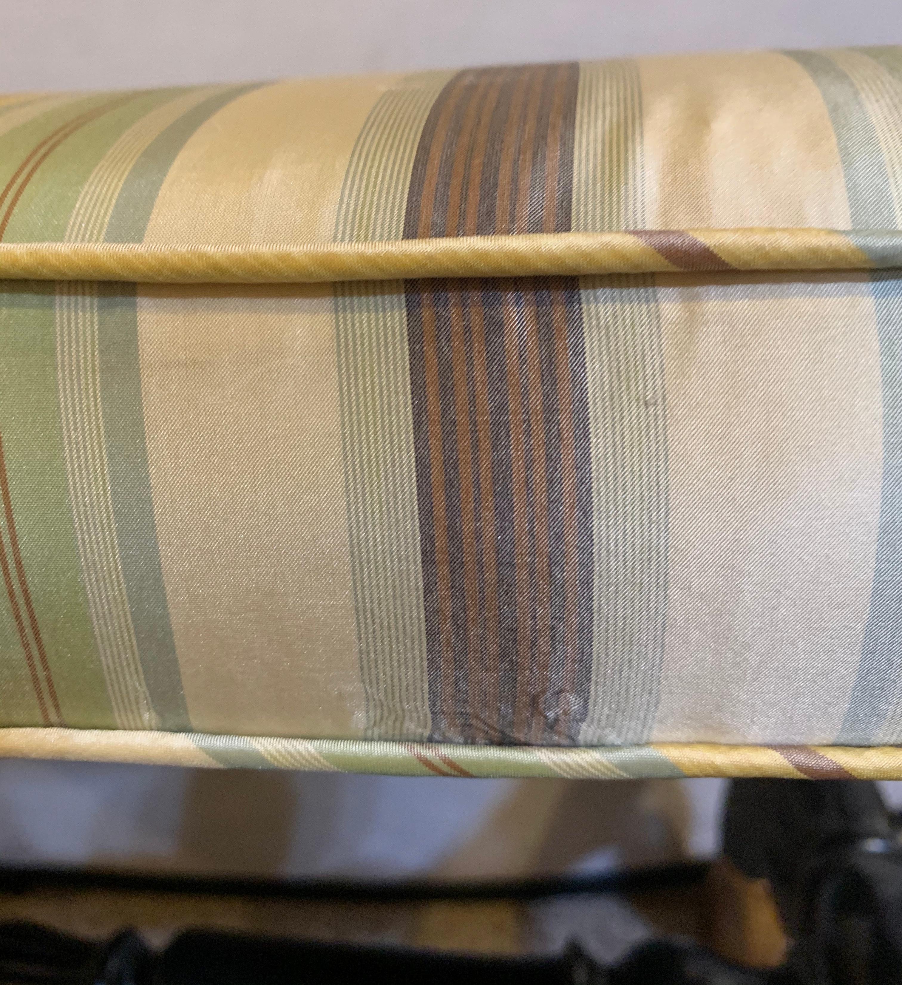 Ebonized & Gilt Benches Having Mantra Silk Scalamandre Upholstery, a Pair 3