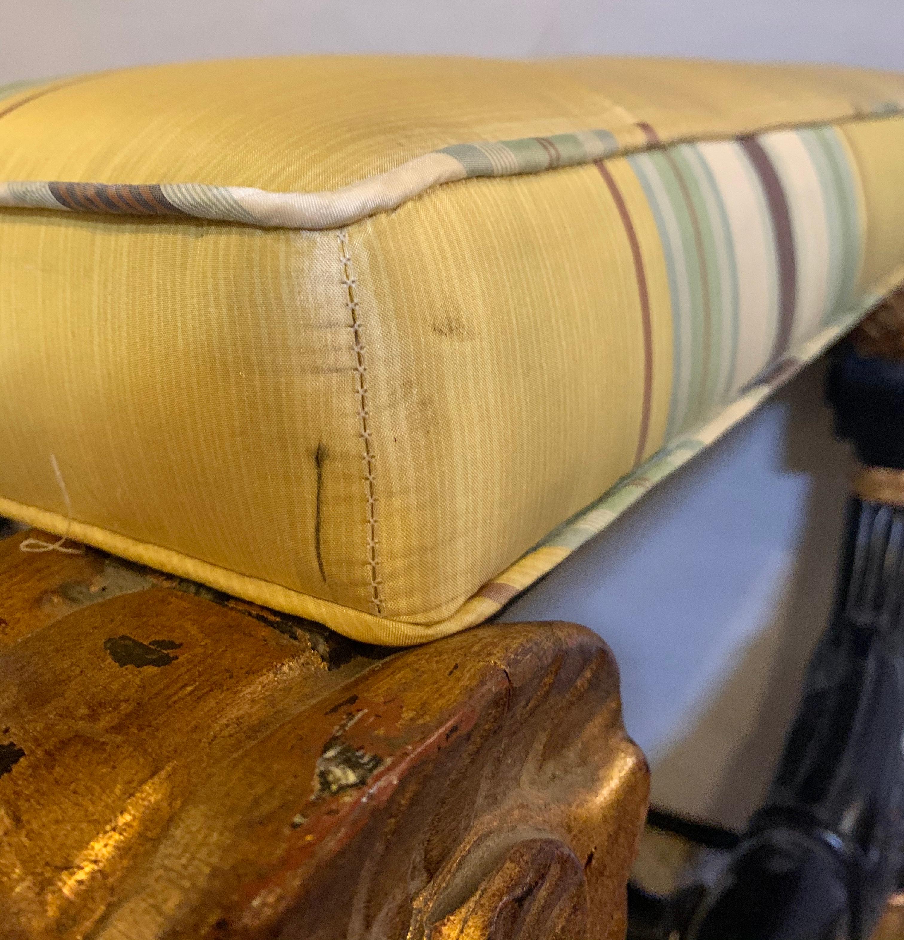 Ebonized & Gilt Benches Having Mantra Silk Scalamandre Upholstery, a Pair 4