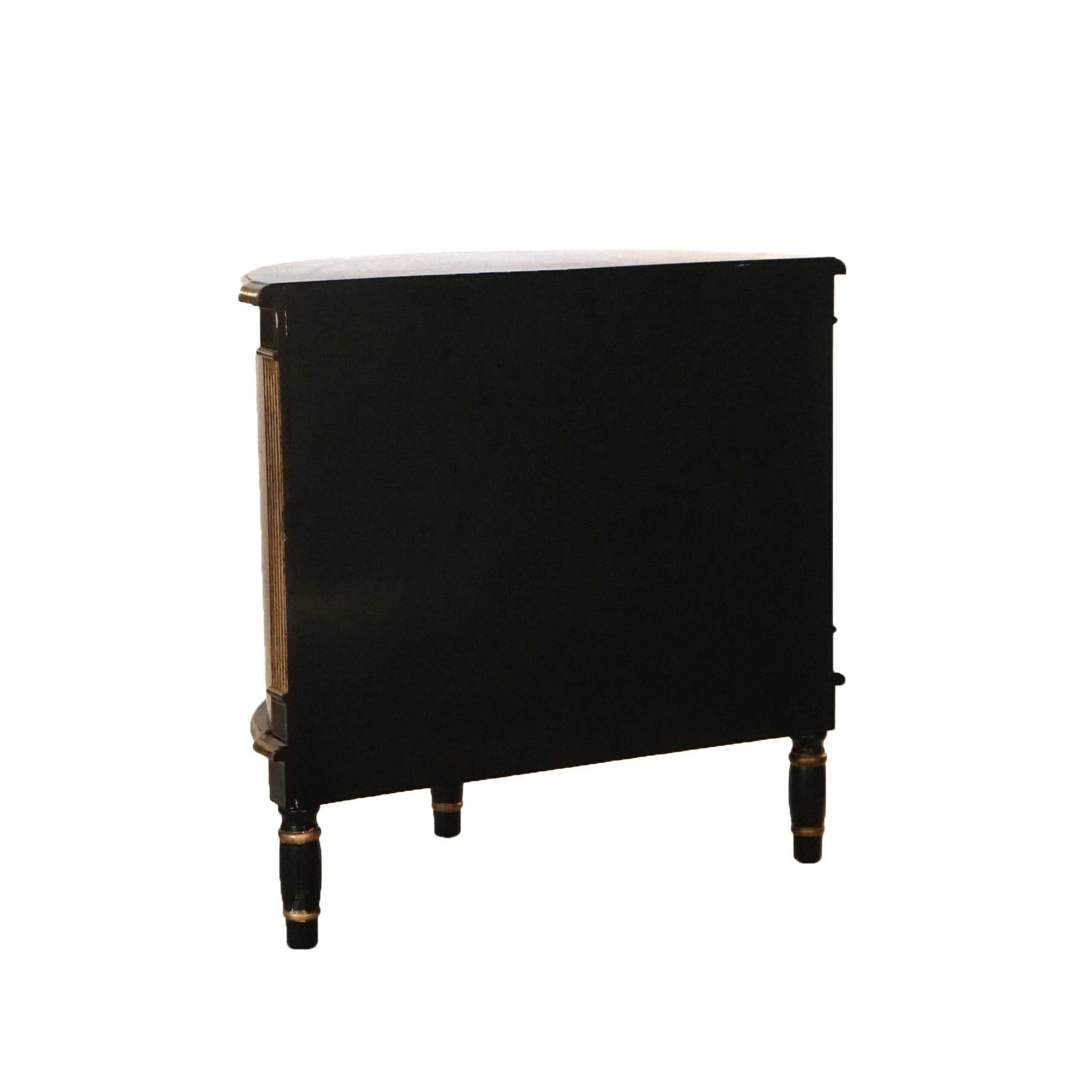 Ebonized & Gilt Decorated Demilune Stand with Roman Greco Floral Reserve 20thC 6