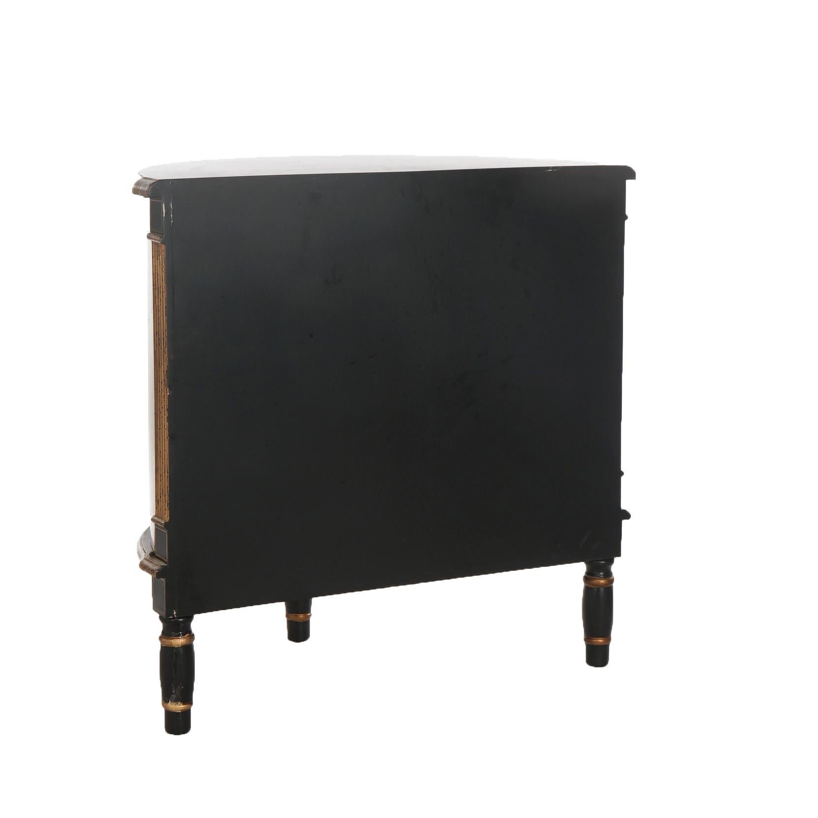 Ebonized & Gilt Decorated Demilune Stand with Roman Greco Floral Reserve 20thC 7