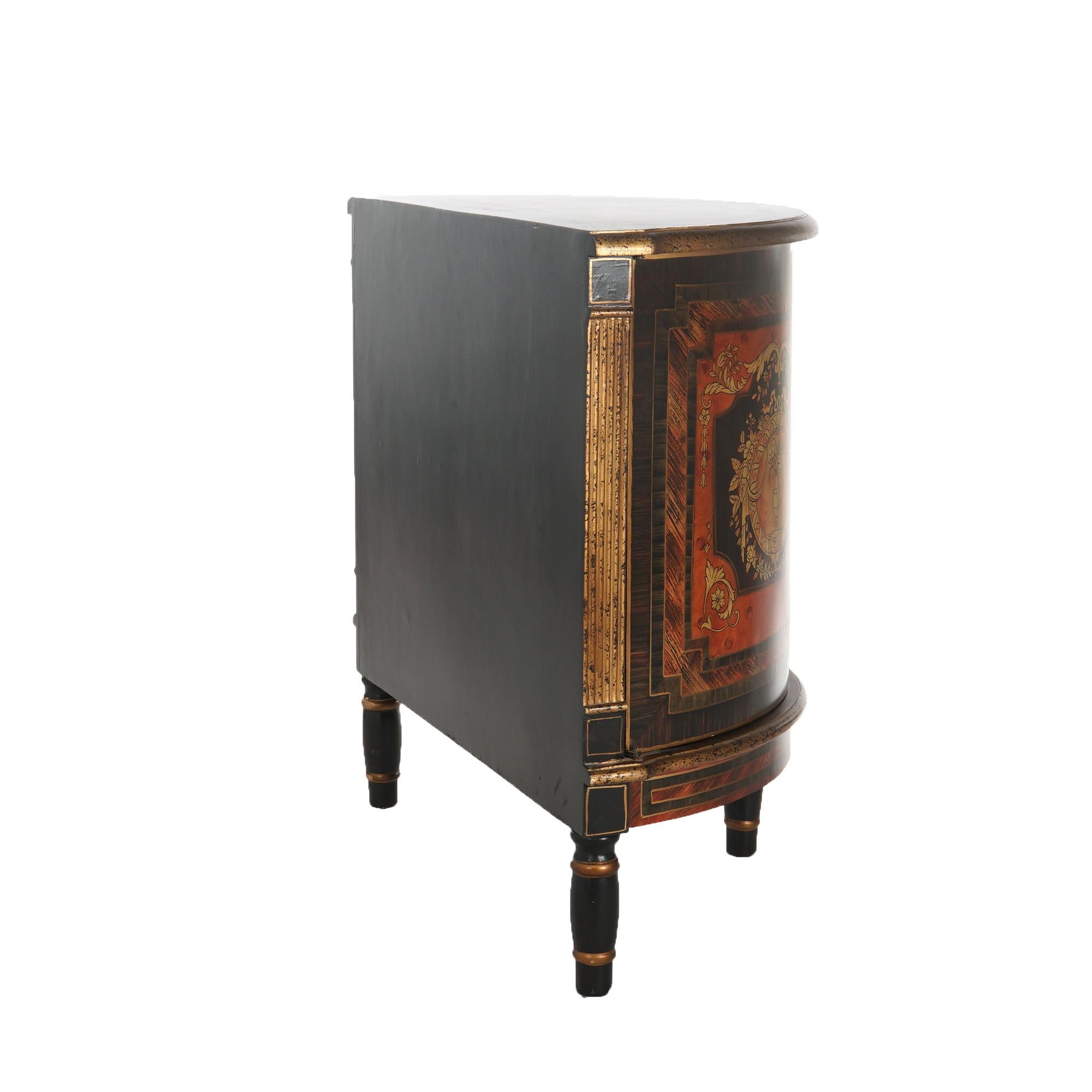 Ebonized & Gilt Decorated Demilune Stand with Roman Greco Floral Reserve 20thC 8