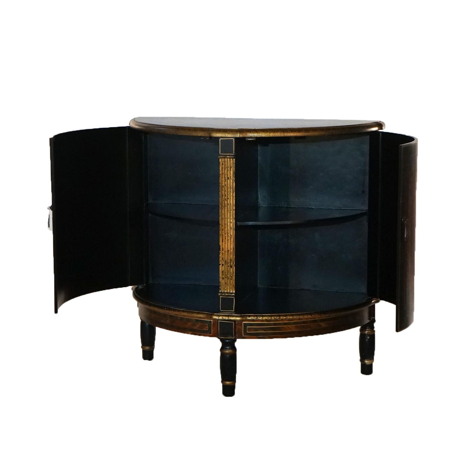 Ebonized & Gilt Decorated Demilune Stand with Roman Greco Floral Reserve 20thC 3
