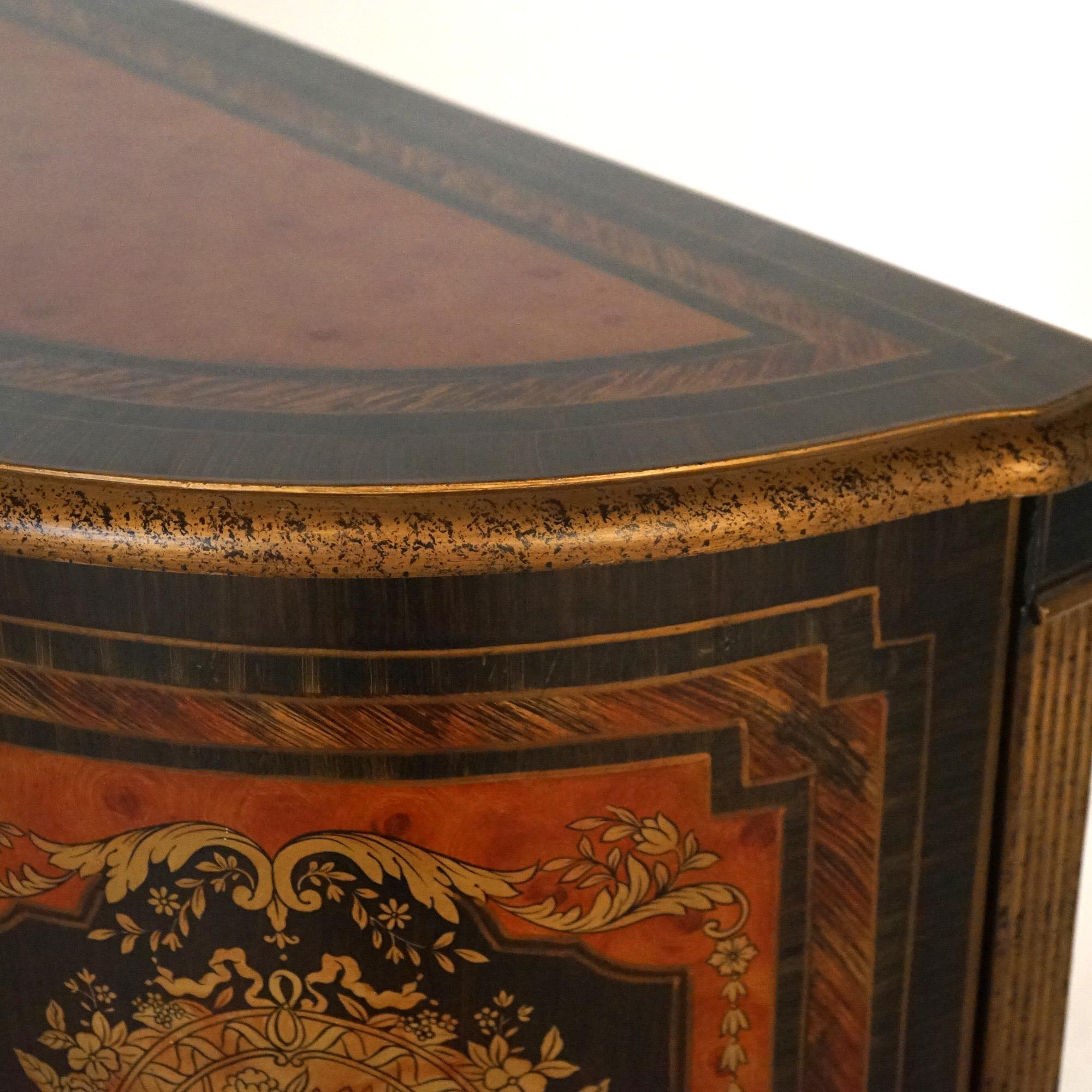 Ebonized & Gilt Decorated Demilune Stand with Roman Greco Floral Reserve 20thC 4